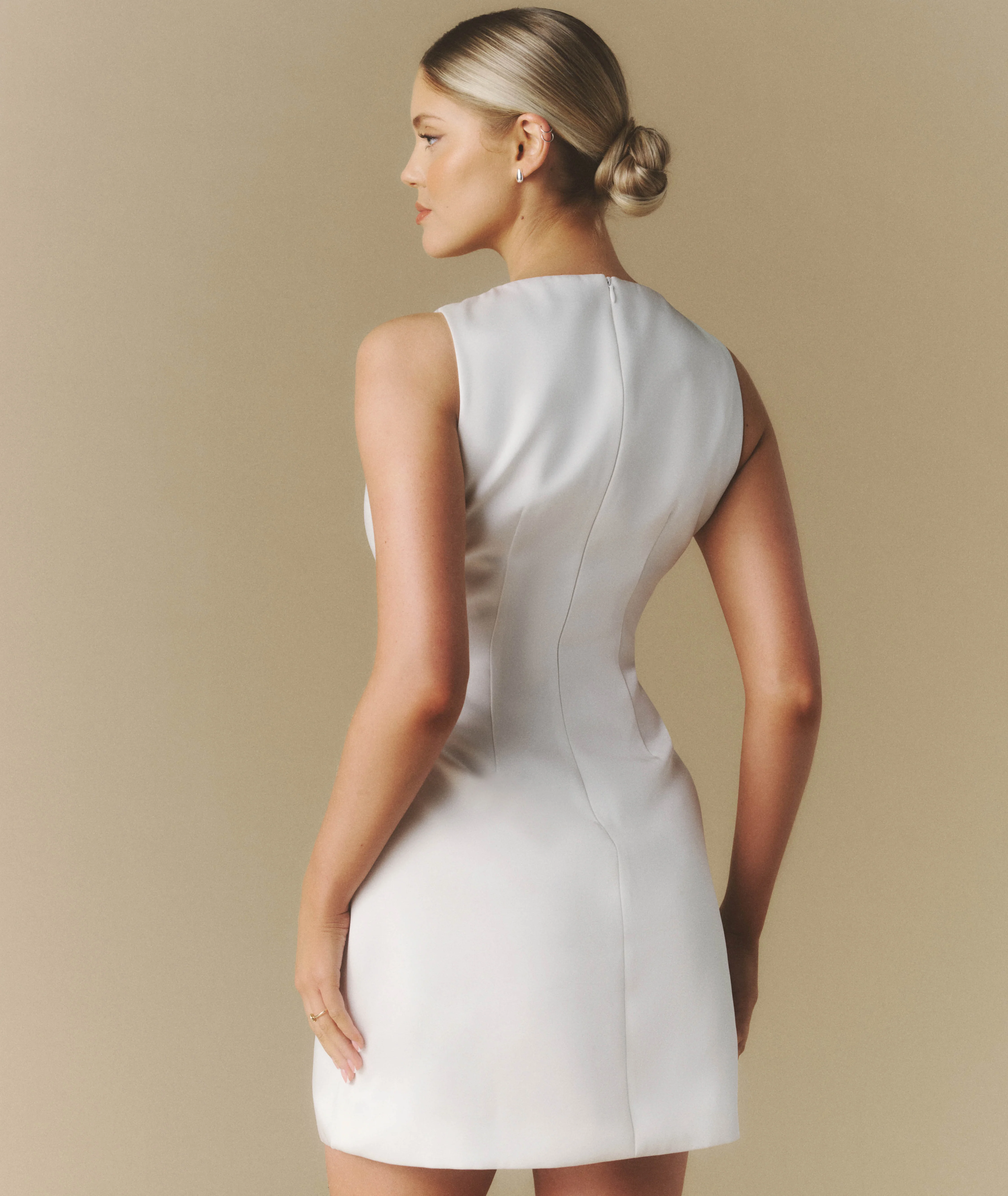 Seam Detail Satin Shift Dress - White - Image 4