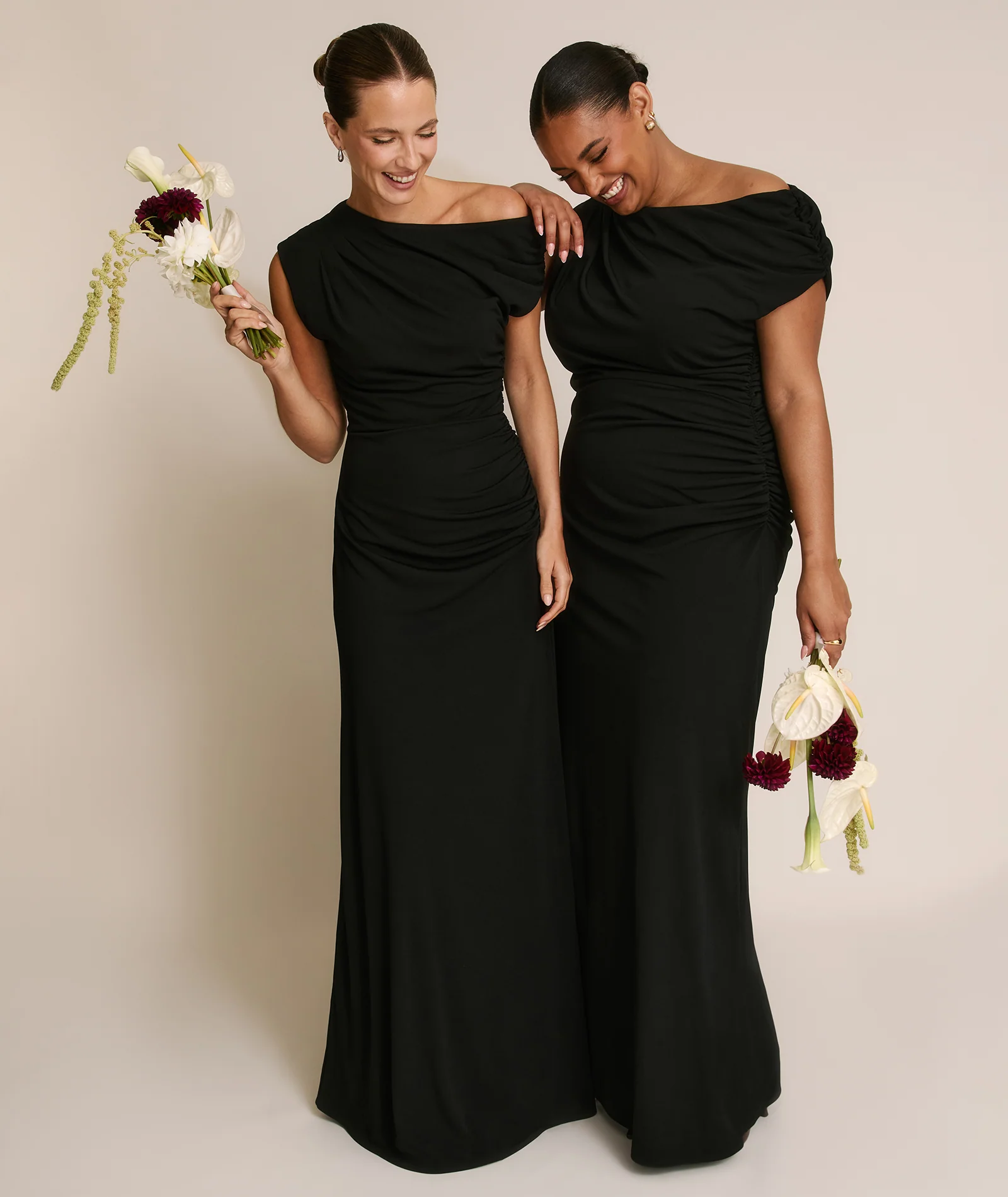 Asymmetric Neck Stretch Sculpt Bridesmaid Dress - Black