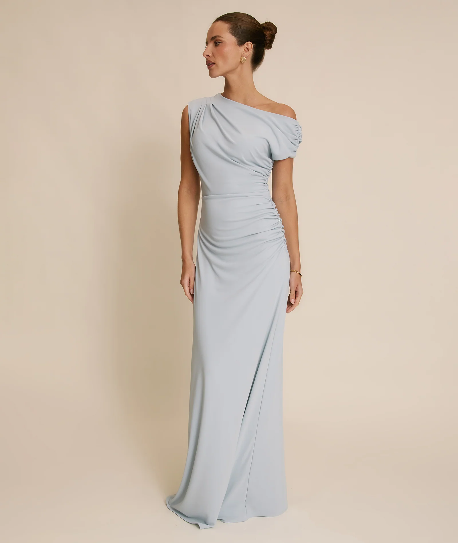 Asymmetric Neck Stretch Sculpt Bridesmaid Dress - Pale Blue