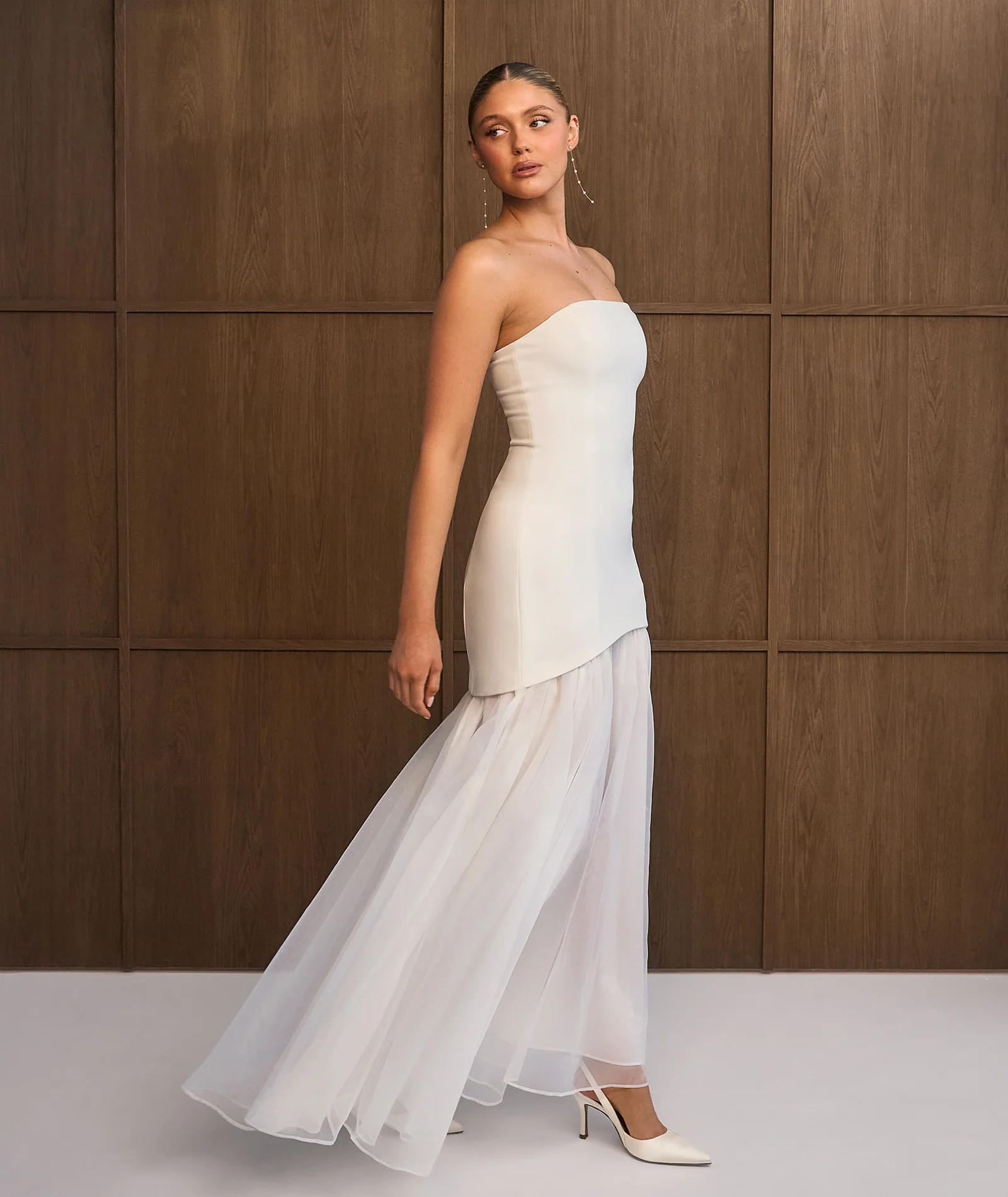 Bandeau Drop Waist Maxi Dress – White