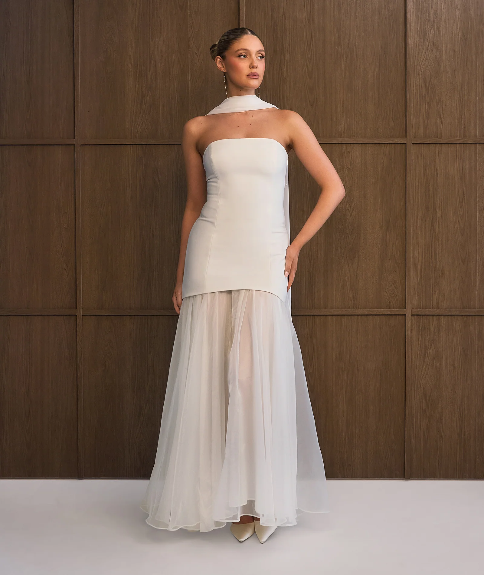 Bandeau Drop Waist Maxi Dress – White - Image 2