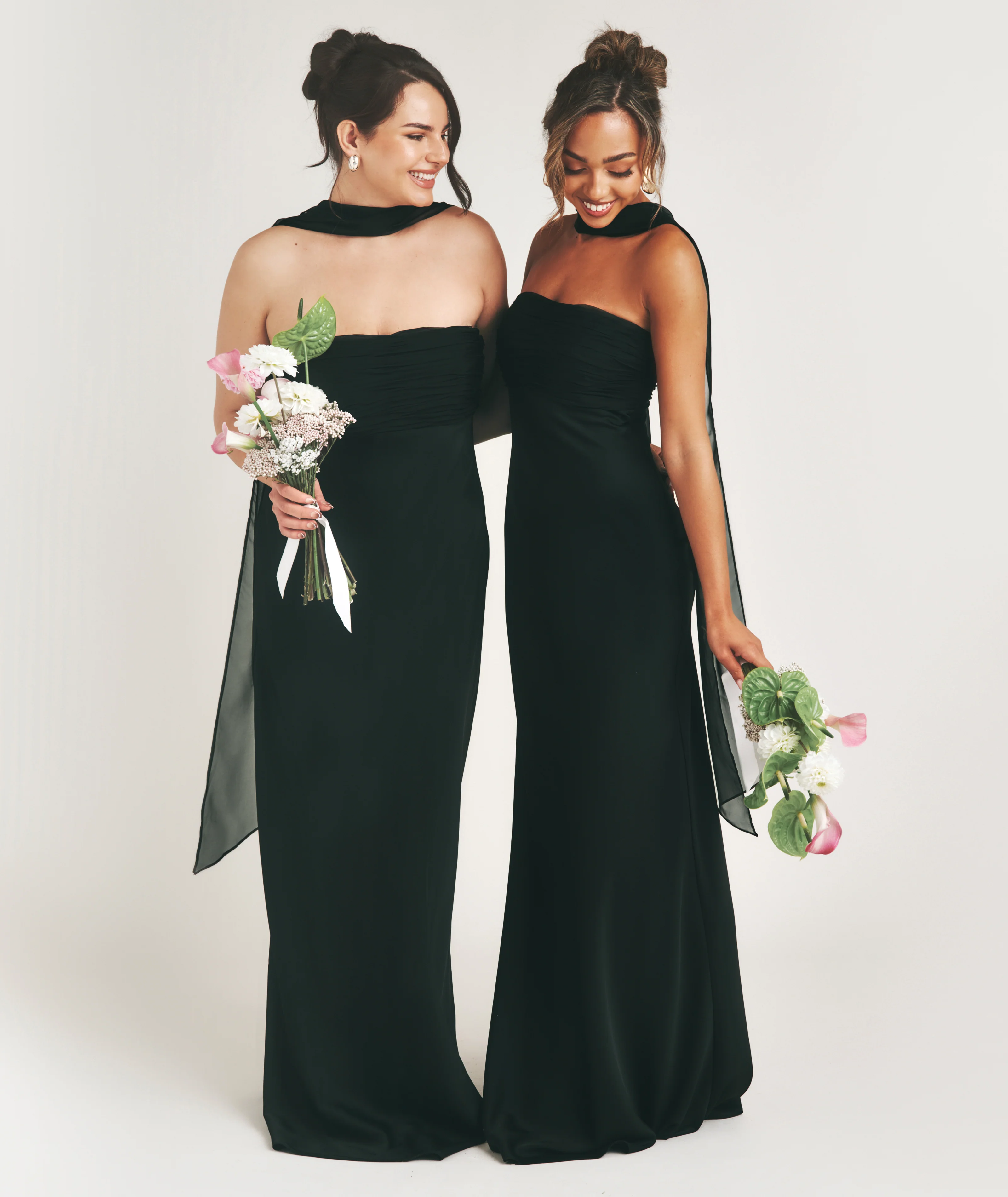 Bandeau Satin Bridesmaid Dress with Neck Tie - Black - Image 7