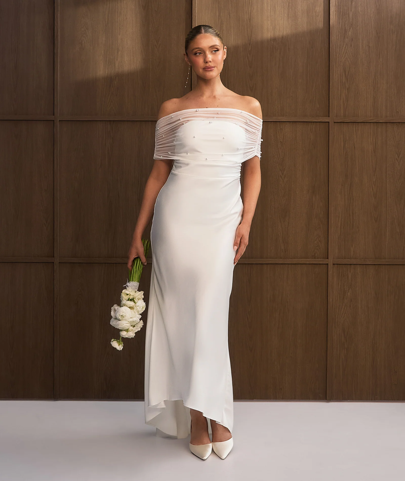 Bardot Pearl Detail Satin Midaxi Dress - White