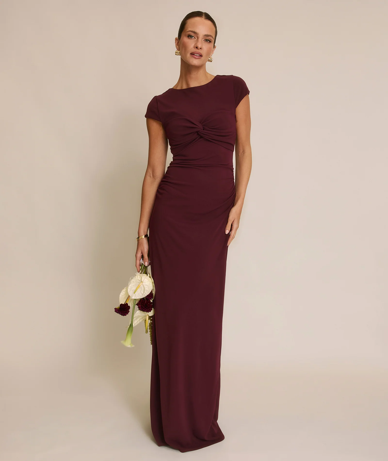 Twist Bust Stretch Sculpt Bridesmaid Dress - Merlot - Image 3