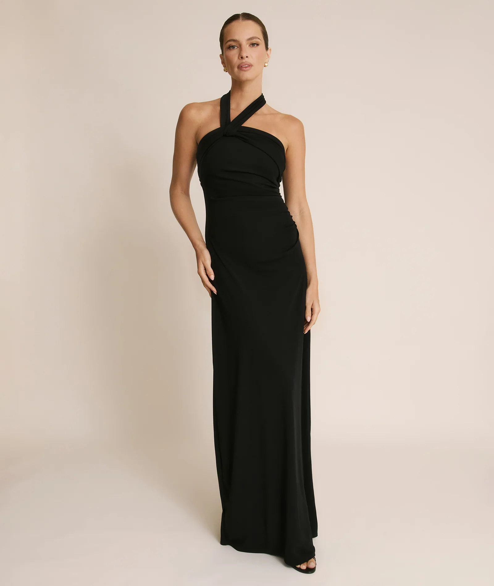 Halter Neck Stretch Sculpt Bridesmaid Dress - Black - Image 2