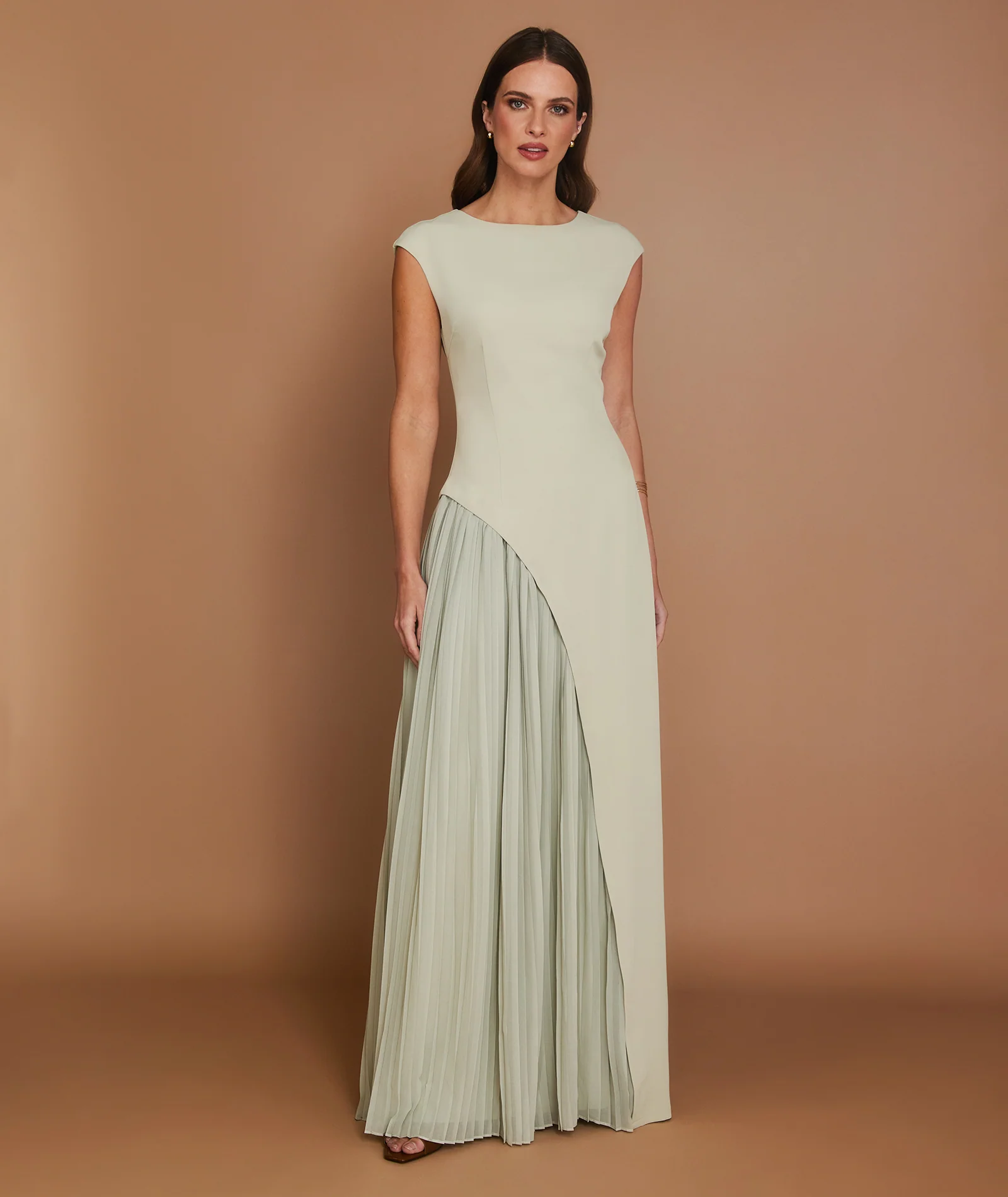 Cap Sleeve Pleated Maxi Dress - Pistachio