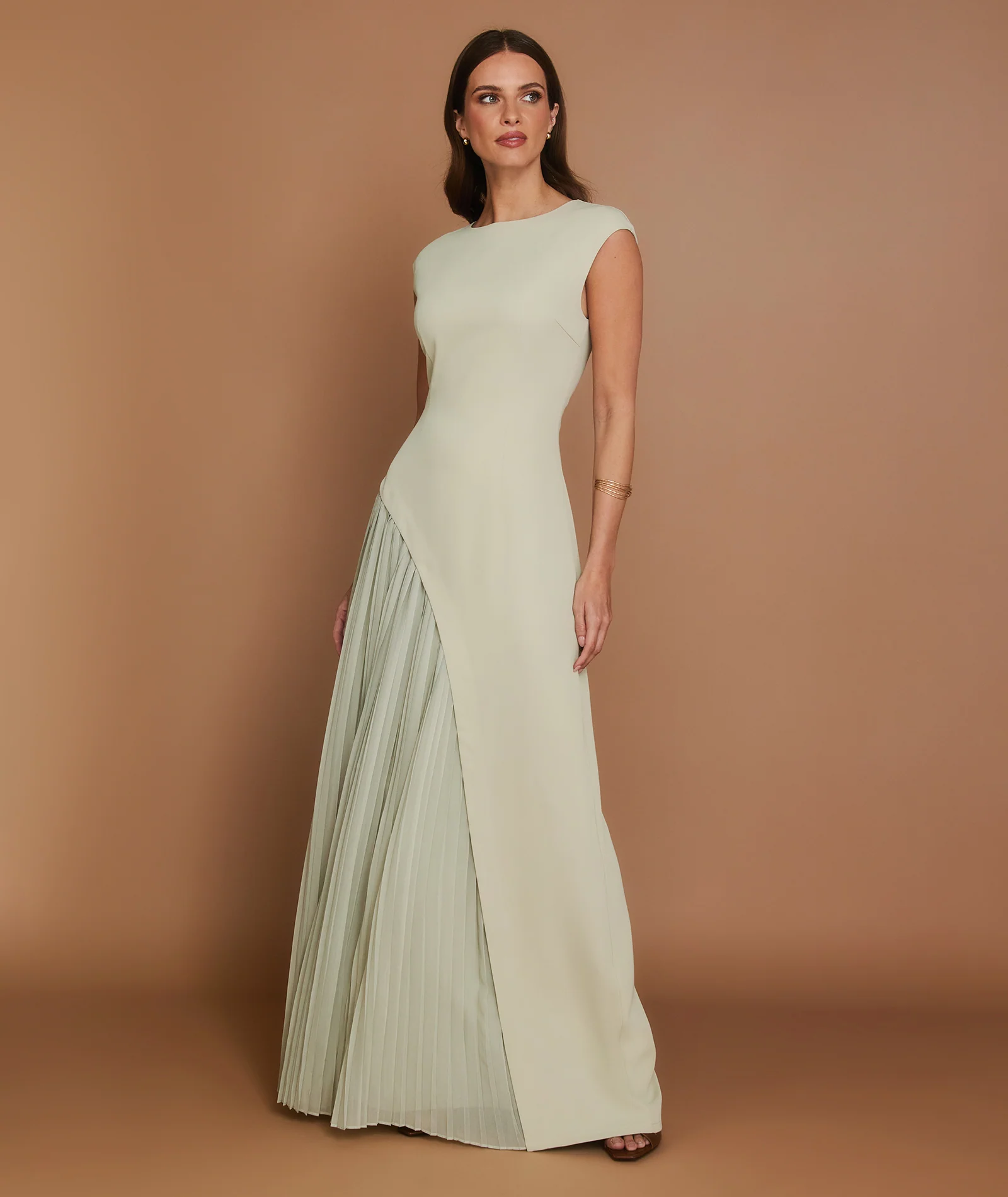 Cap Sleeve Pleated Maxi Dress - Pistachio - Image 3
