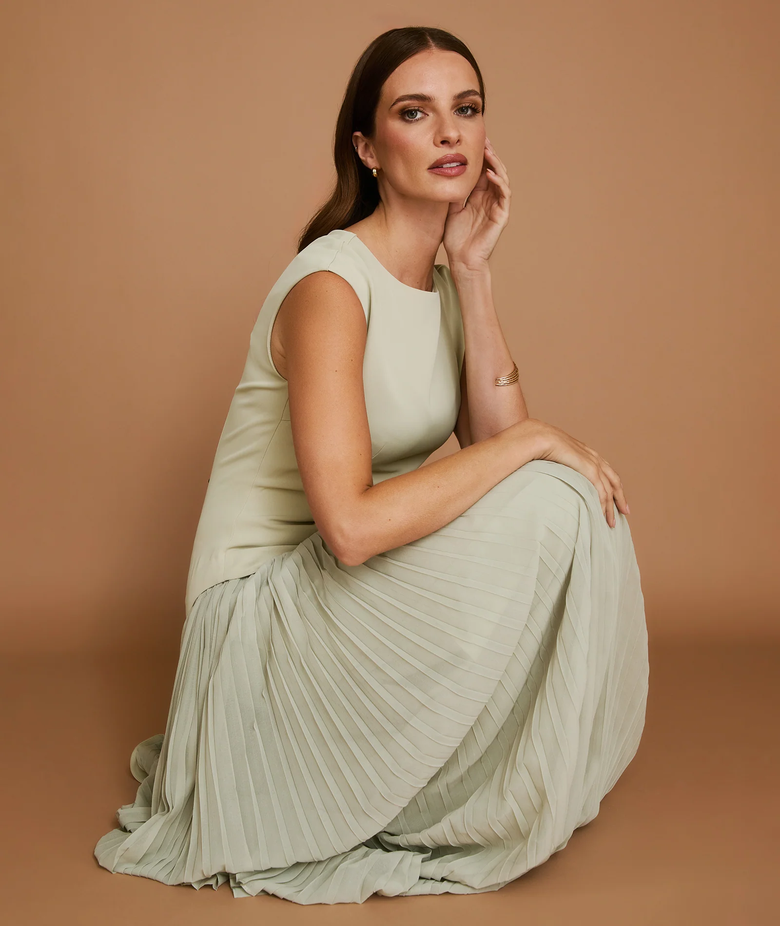 Cap Sleeve Pleated Maxi Dress - Pistachio - Image 4