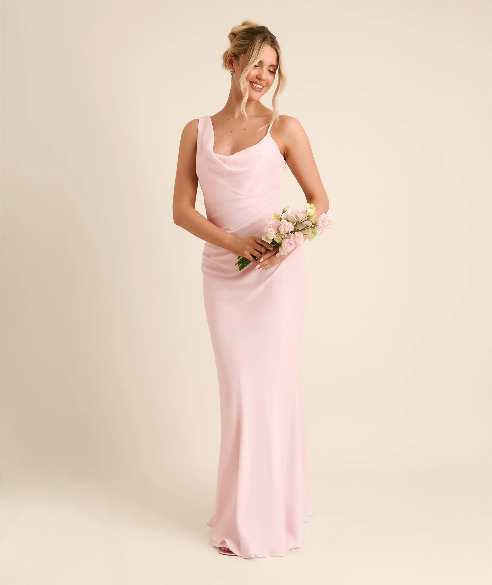 Cowl Asymmetrical Chiffon Bridesmaid Dress - Blush Pink