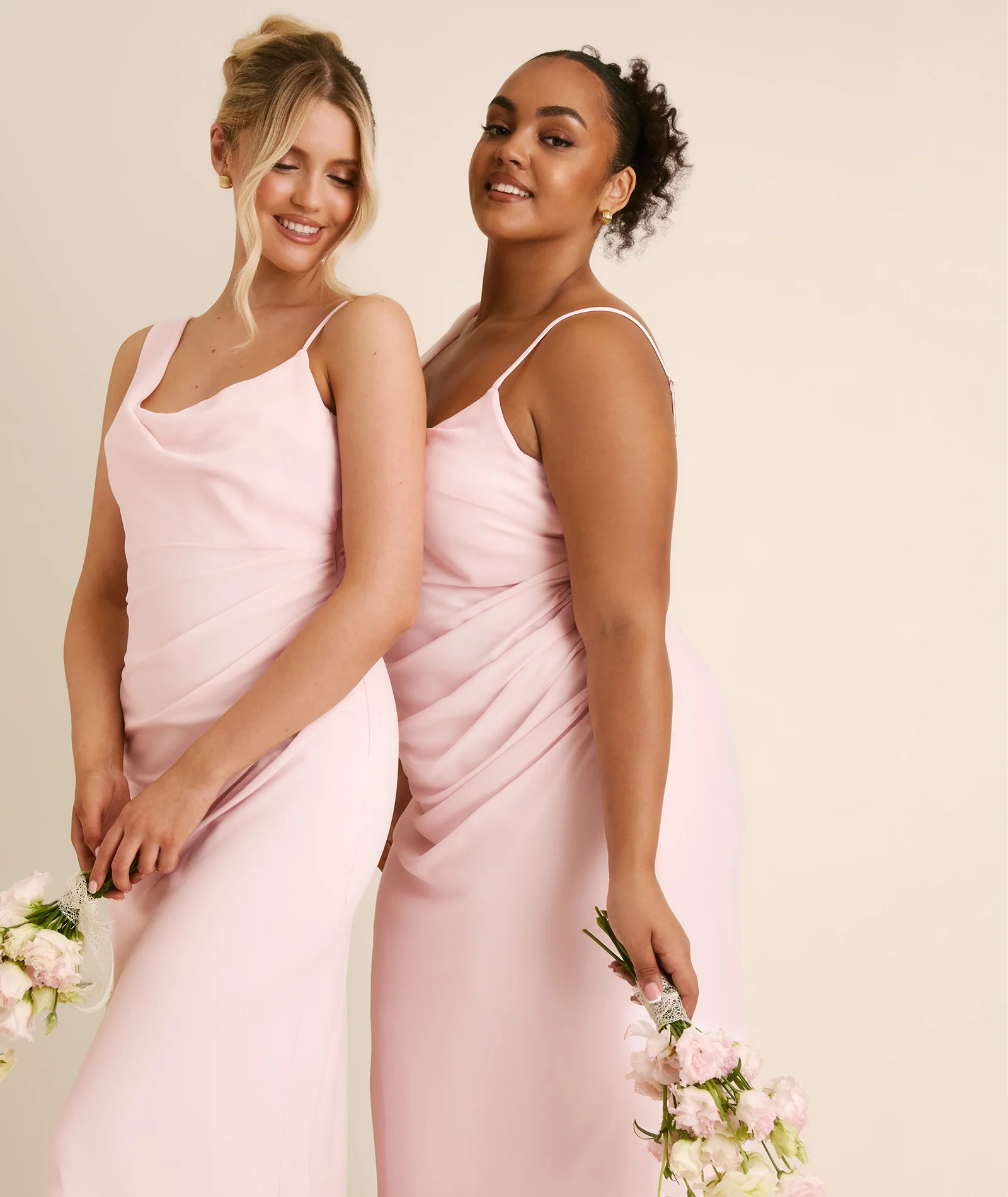 Cowl Asymmetrical Chiffon Bridesmaid Dress - Blush Pink - Image 5