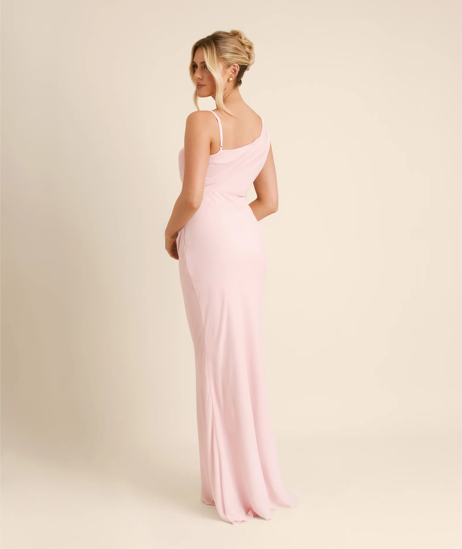Cowl Asymmetrical Chiffon Bridesmaid Dress - Blush Pink - Image 6