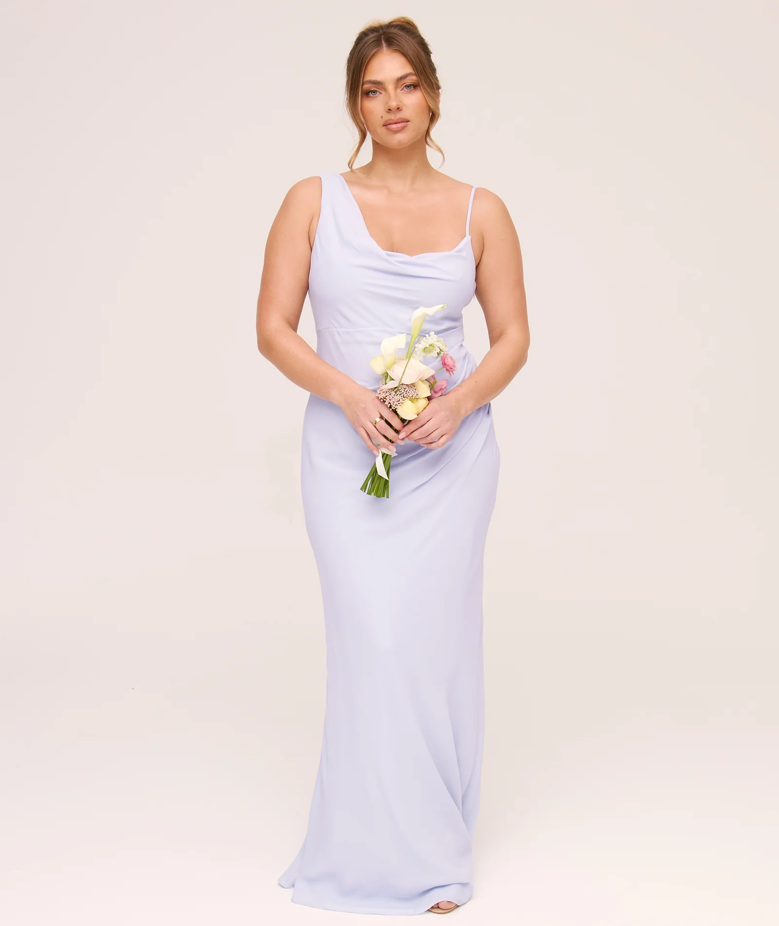 Cowl Asymmetrical Chiffon Bridesmaid Dress - Powder Blue