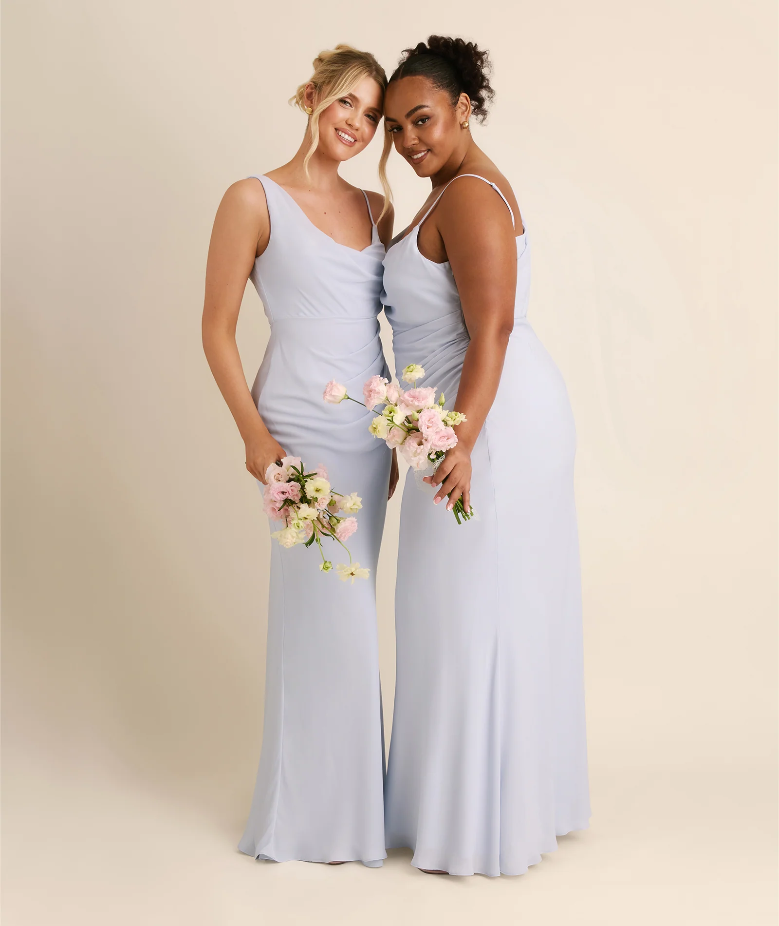 Cowl Asymmetrical Chiffon Bridesmaid Dress - Powder Blue - Image 2