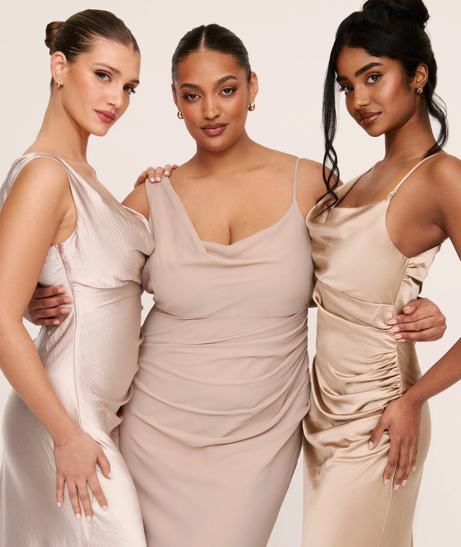 Cowl Asymmetrical Chiffon Bridesmaid Dress - Taupe - Image 2