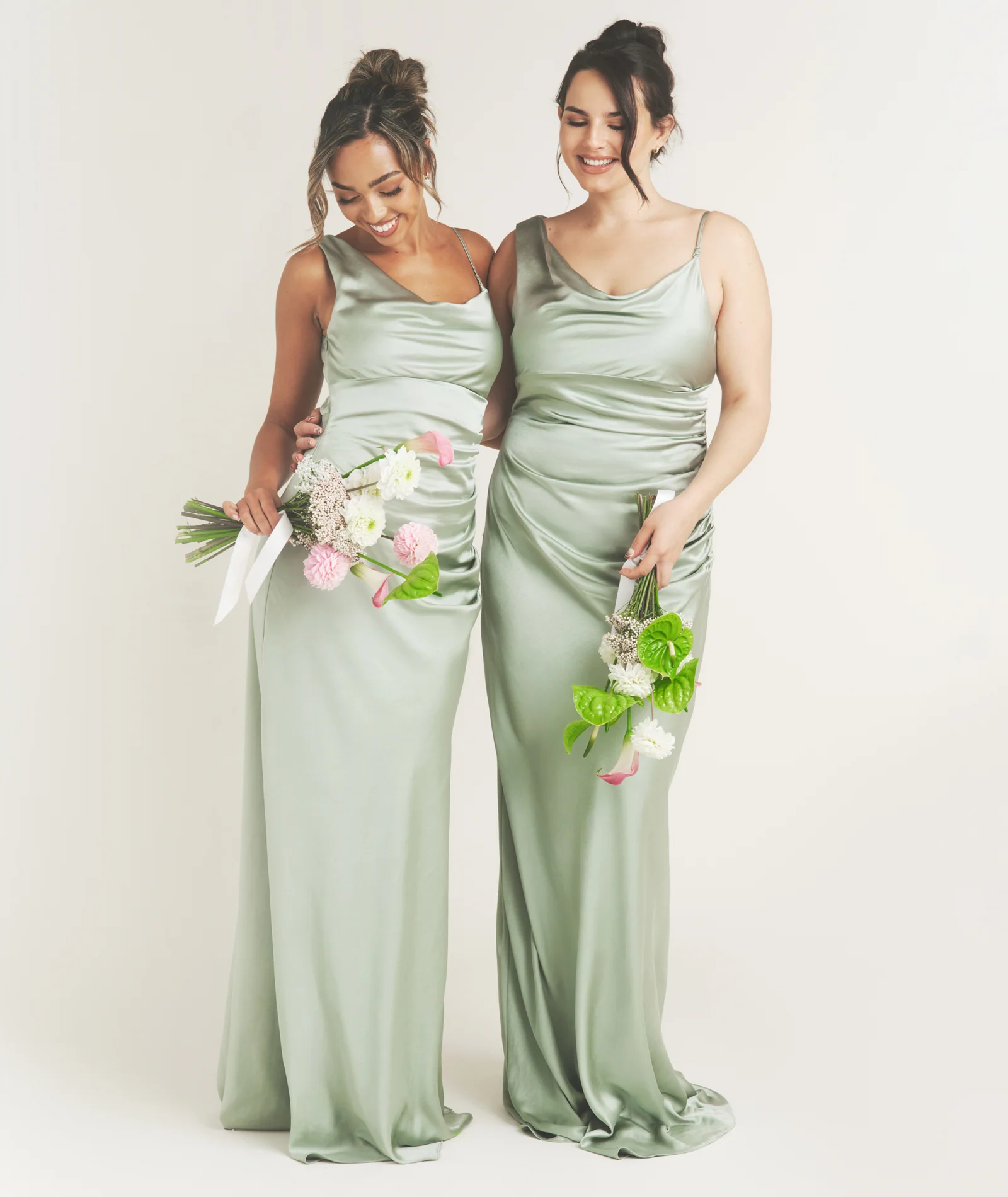 Cowl Asymmetrical Satin Bridesmaid Dress - Sage - Image 2