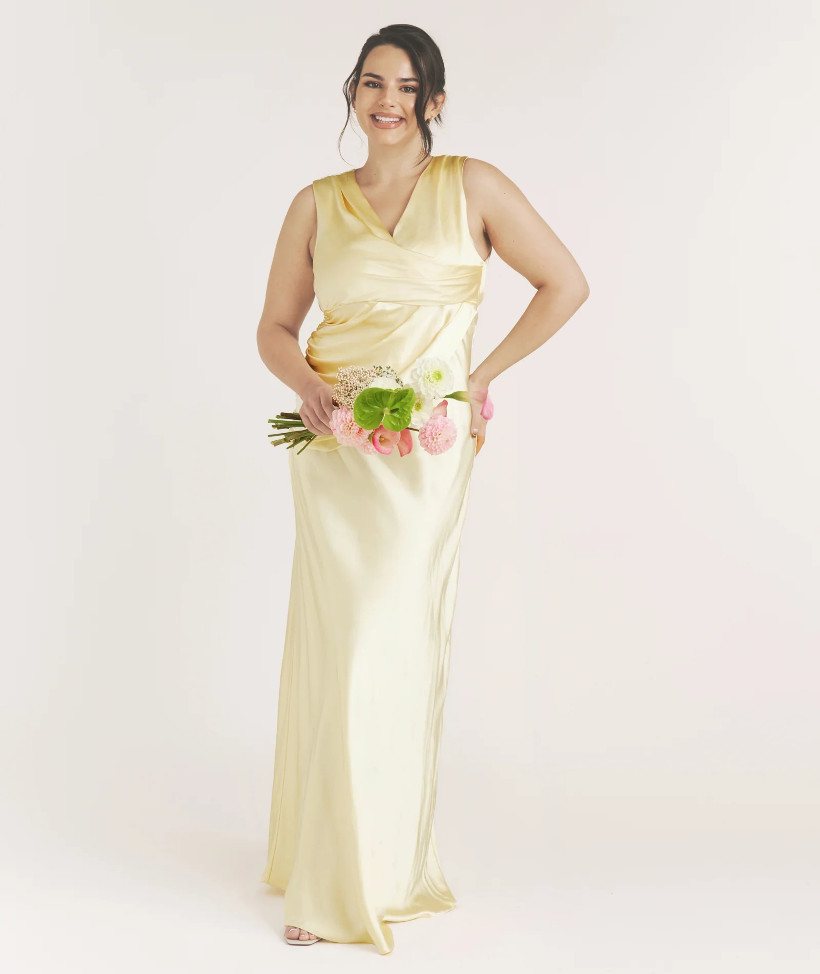 Drape Detail Satin Bridesmaid Dress - Butter Lemon