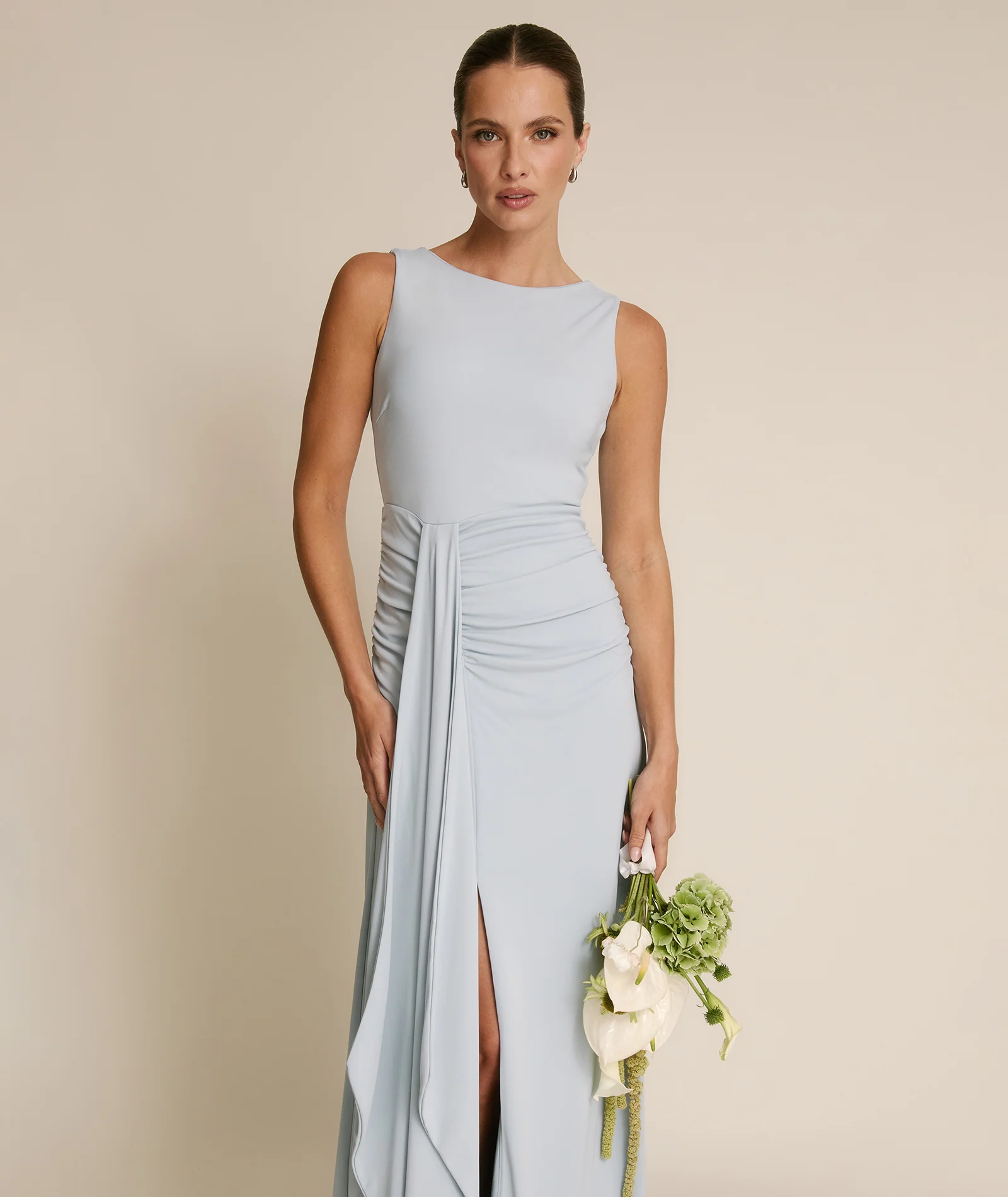 Drape Detail Stretch Sculpt Bridesmaid - Pale Blue - Image 2
