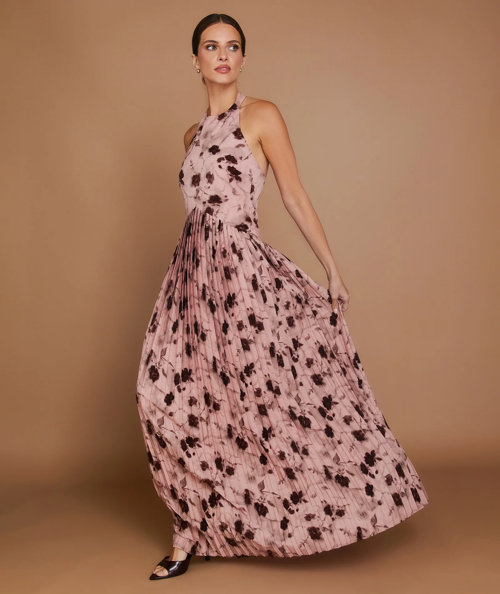 Floral Pleated Maxi Dress - Rose