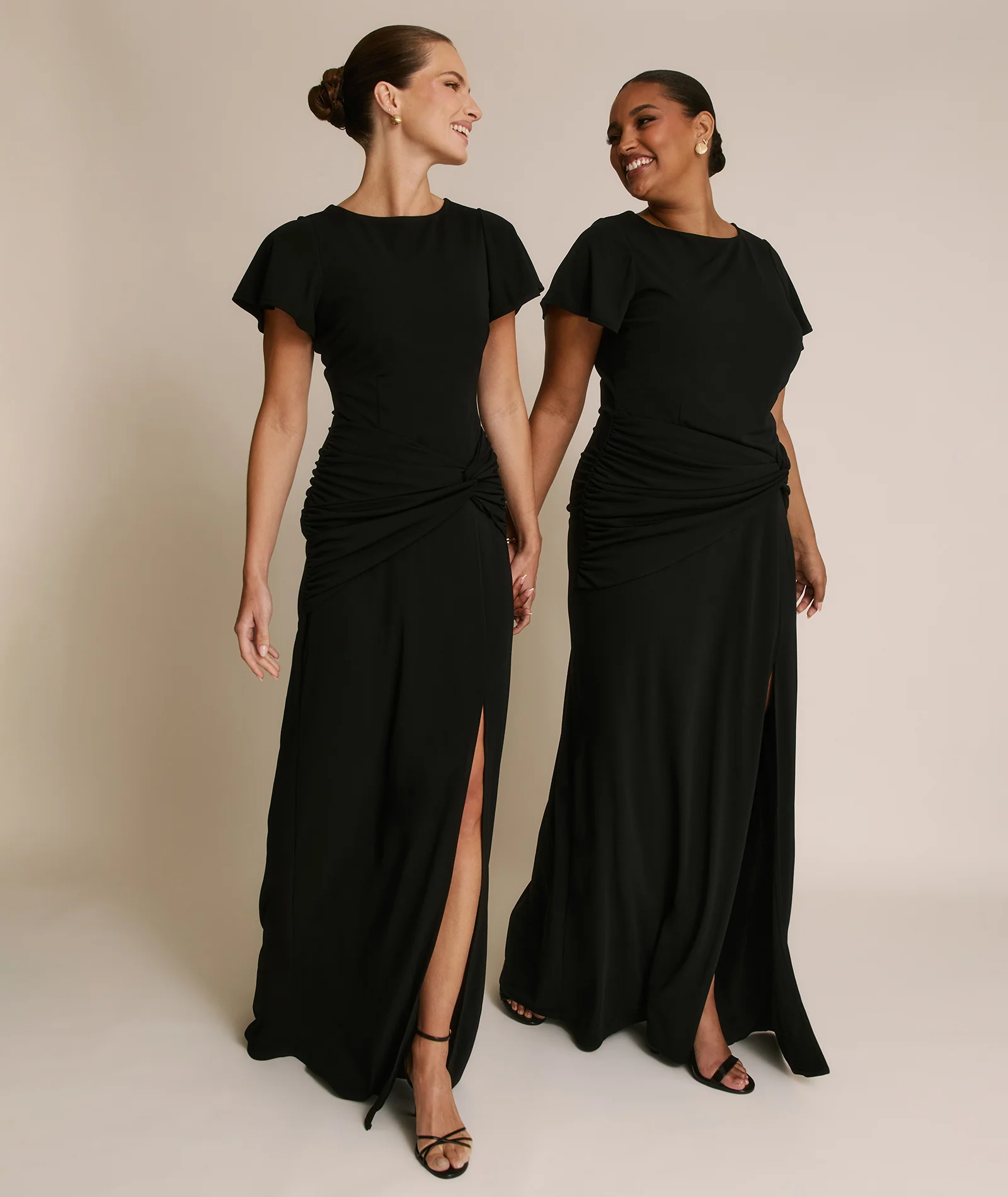 Flutter Sleeve Stretch Sculpt Bridesmaid Dress - Black - Image 2