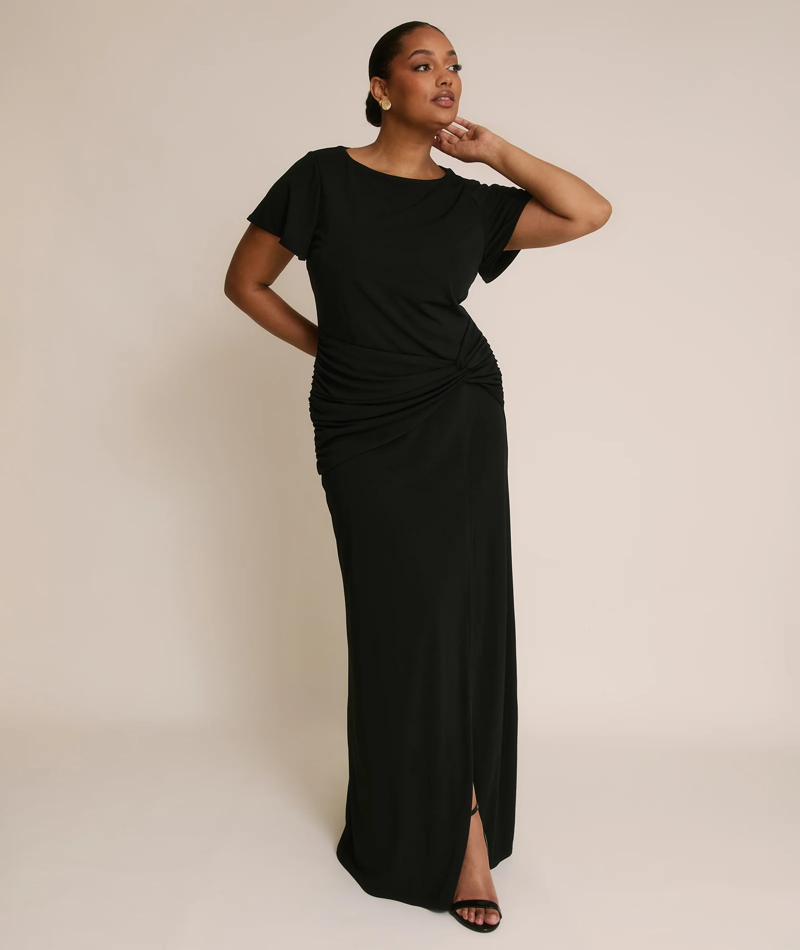 Flutter Sleeve Stretch Sculpt Bridesmaid Dress - Black - Image 3