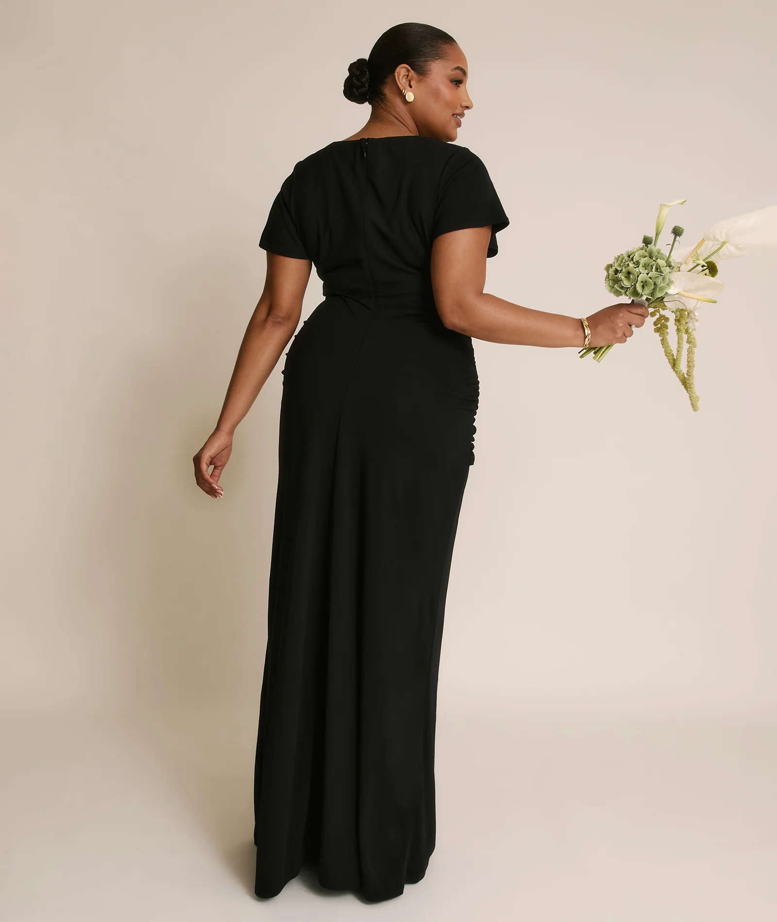 Flutter Sleeve Stretch Sculpt Bridesmaid Dress - Black - Image 5
