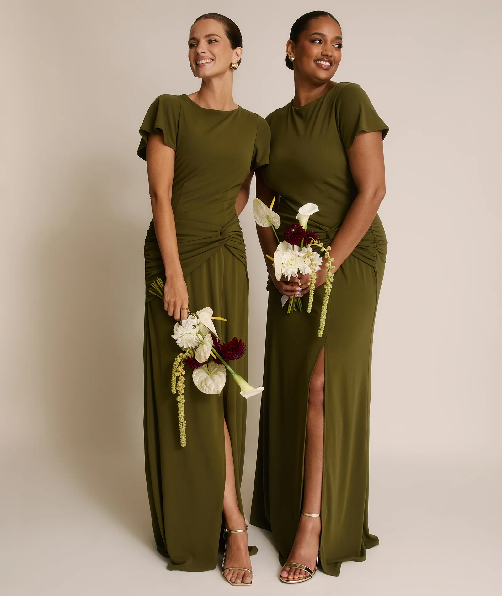 Flutter Sleeve Stretch Sculpt Bridesmaid Dress - Fern Green