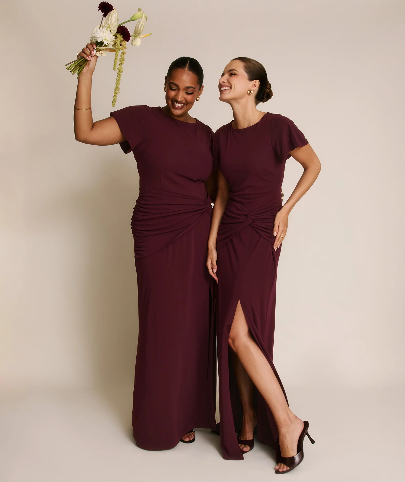 Flutter Sleeve Stretch Sculpt Bridesmaid Dress - Merlot - Image 2