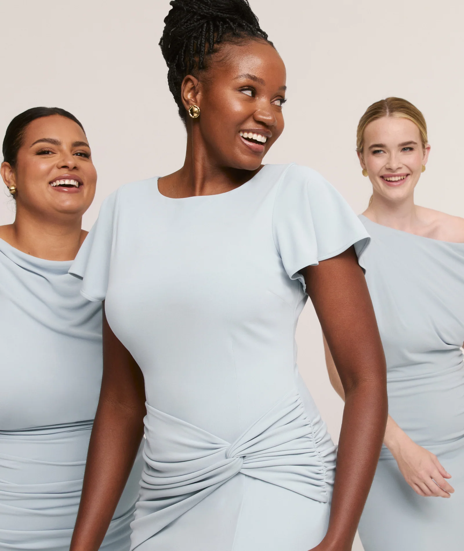 Flutter Sleeve Stretch Sculpt Bridesmaid Dress - Pale Blue