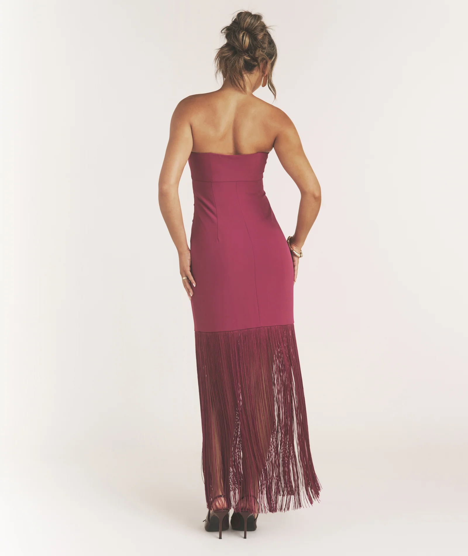 Fringe Bandeau Maxi Dress - Raspberry Pink - Image 3
