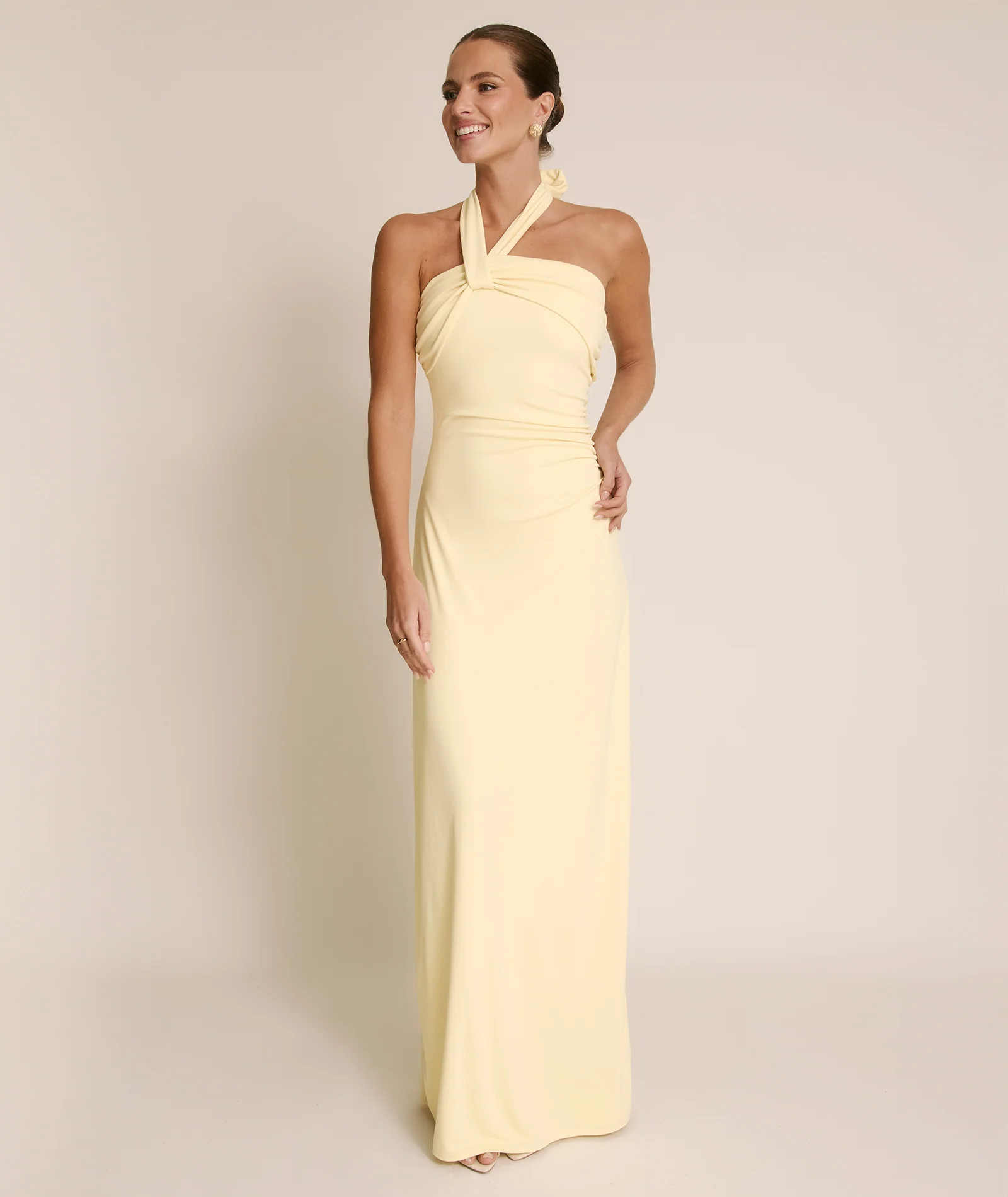 Halter Neck Stretch Sculpt Bridesmaid Dress - Lemon