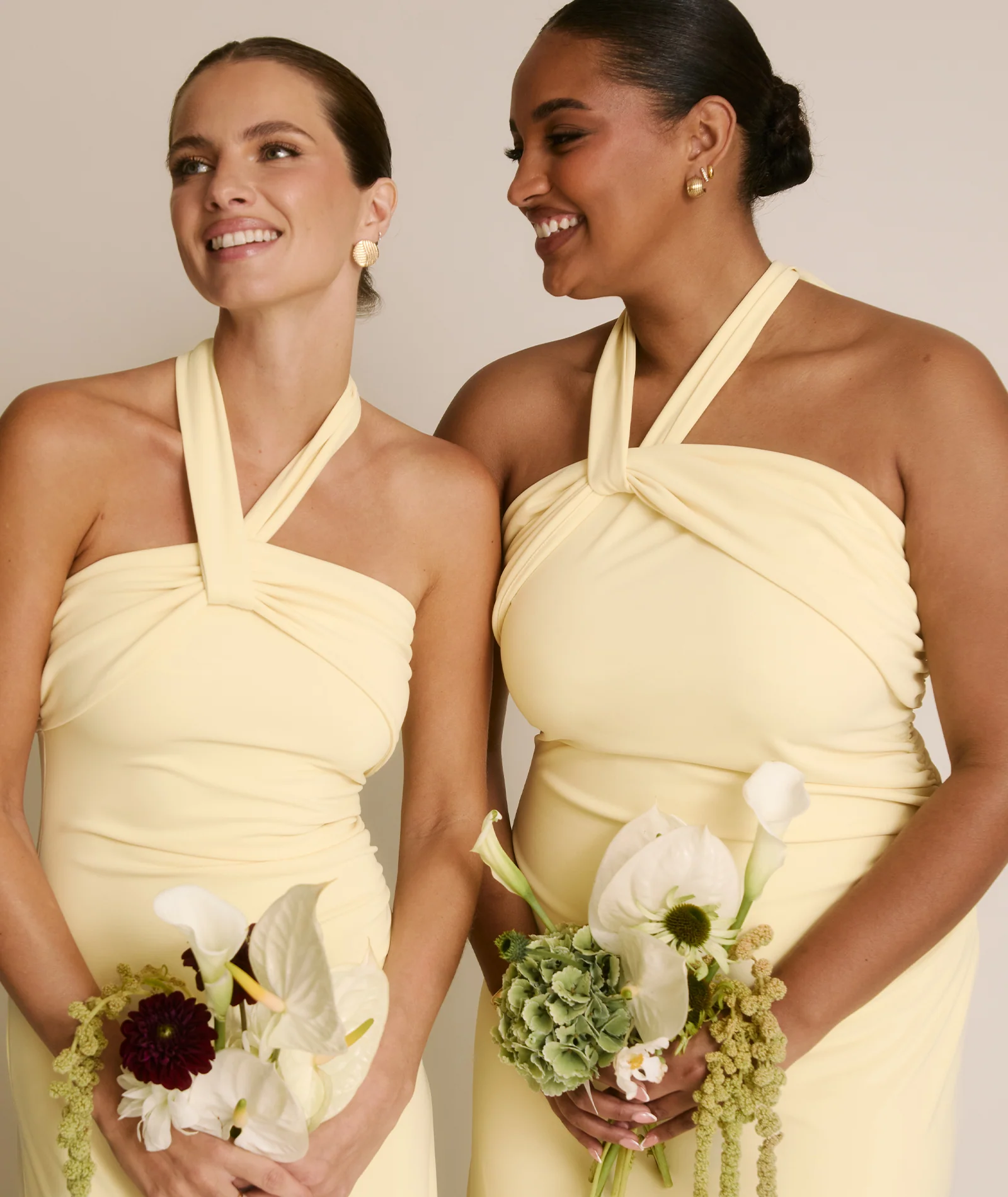 Halter Neck Stretch Sculpt Bridesmaid Dress - Lemon - Image 2