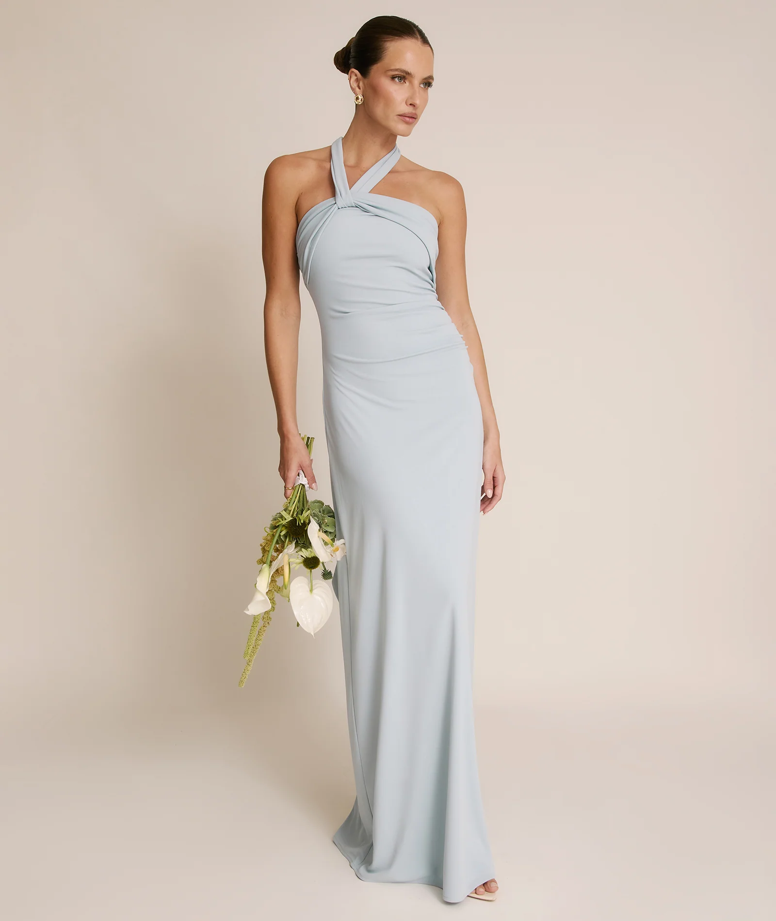 Halter Neck Stretch Sculpt Bridesmaid Dress - Pale Blue
