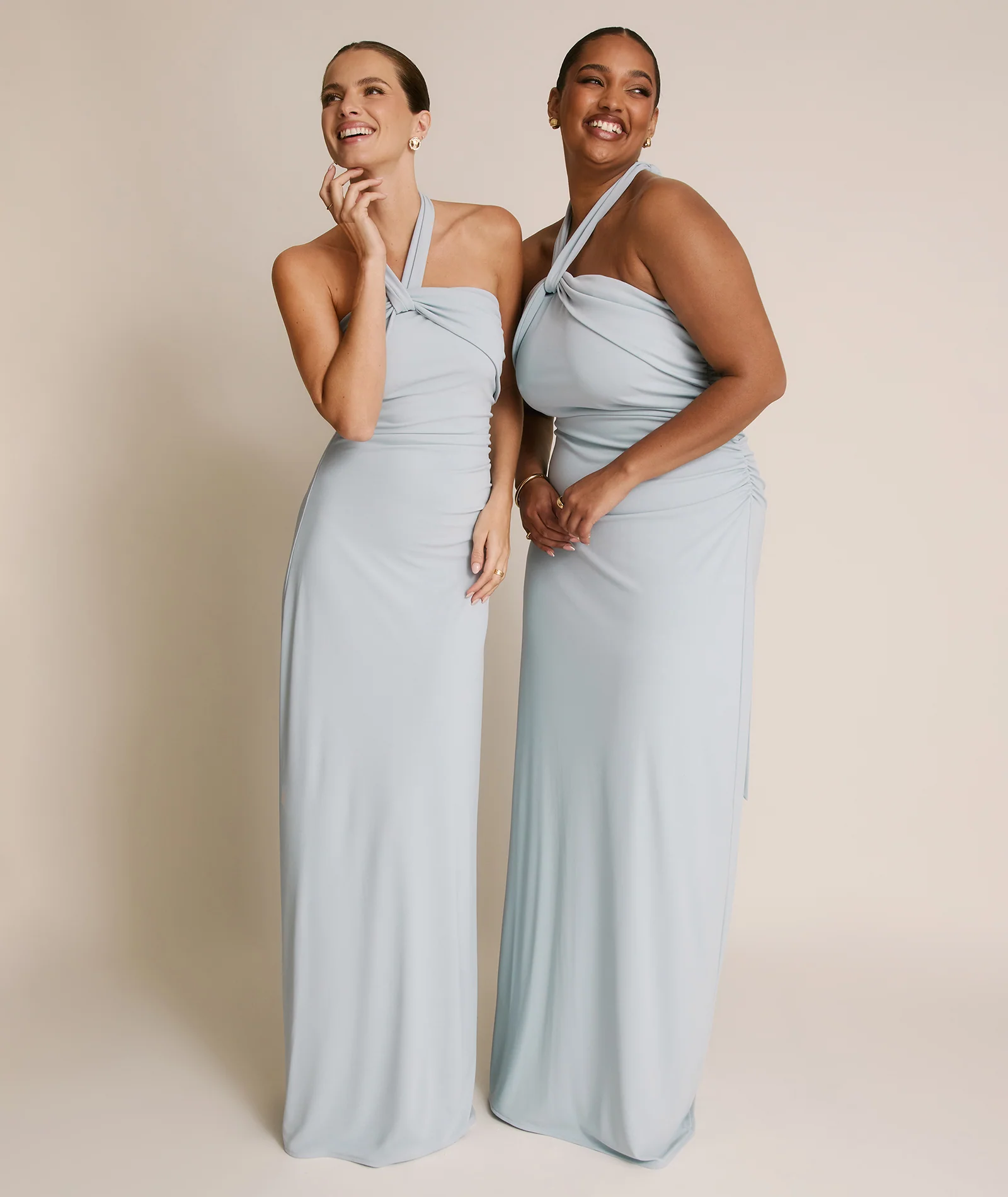 Halter Neck Stretch Sculpt Bridesmaid Dress - Pale Blue - Image 2