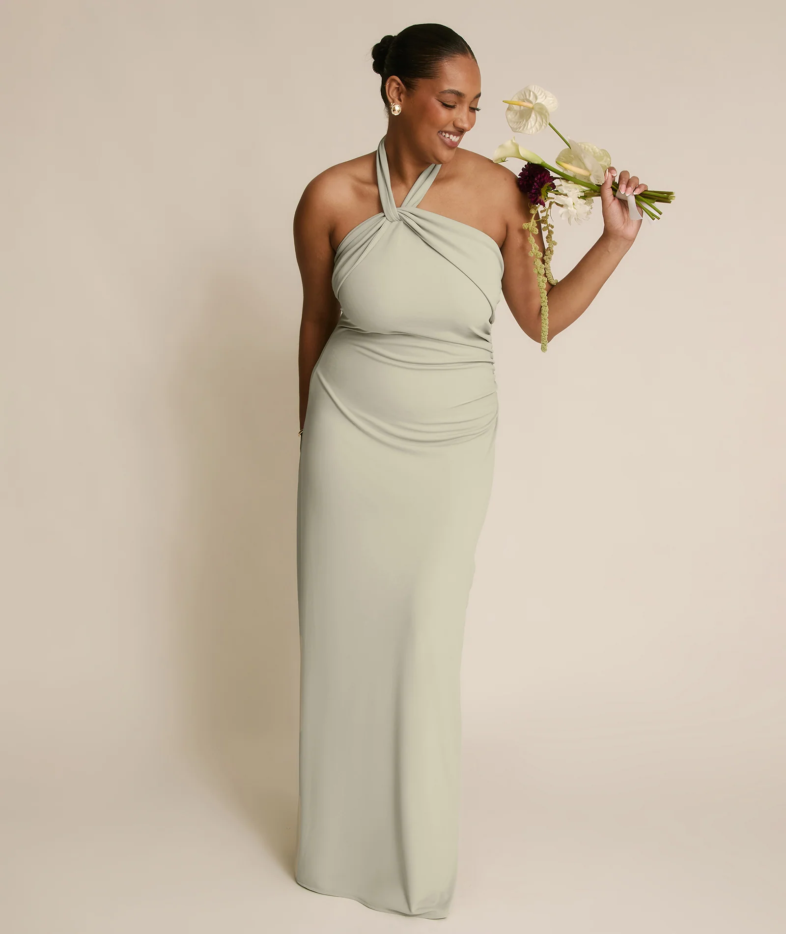 Halter Neck Stretch Sculpt Bridesmaid Dress - Soft Sage - Image 2