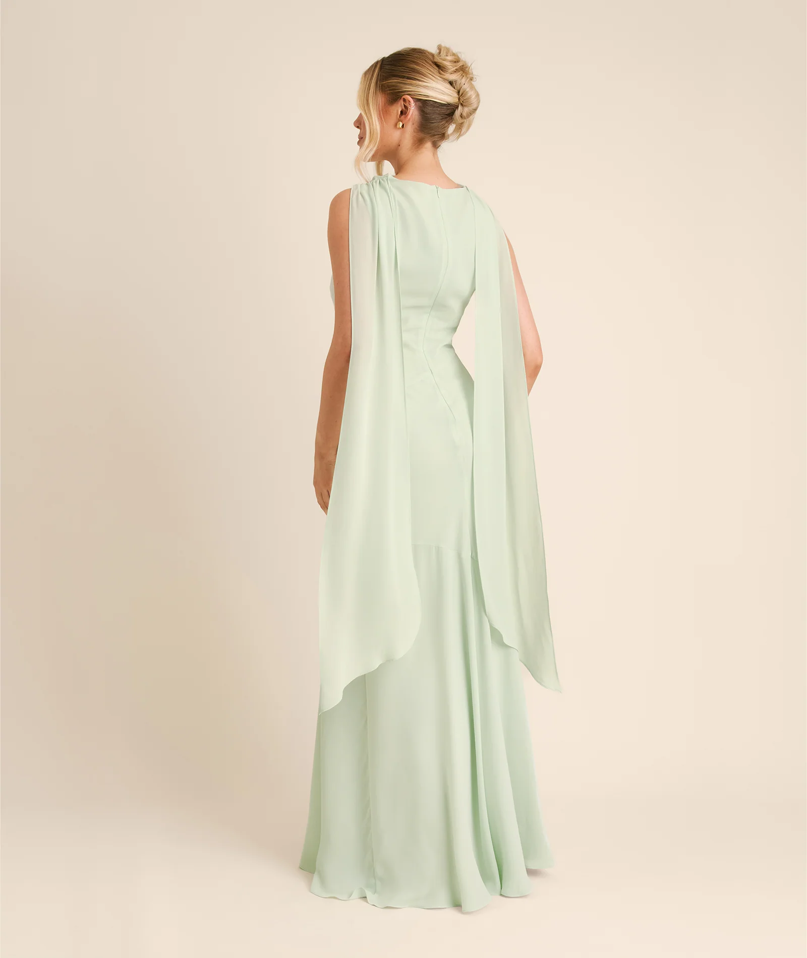 High Cowl Neck Drape Chiffon Bridesmaid Dress - Mint Green - Image 2