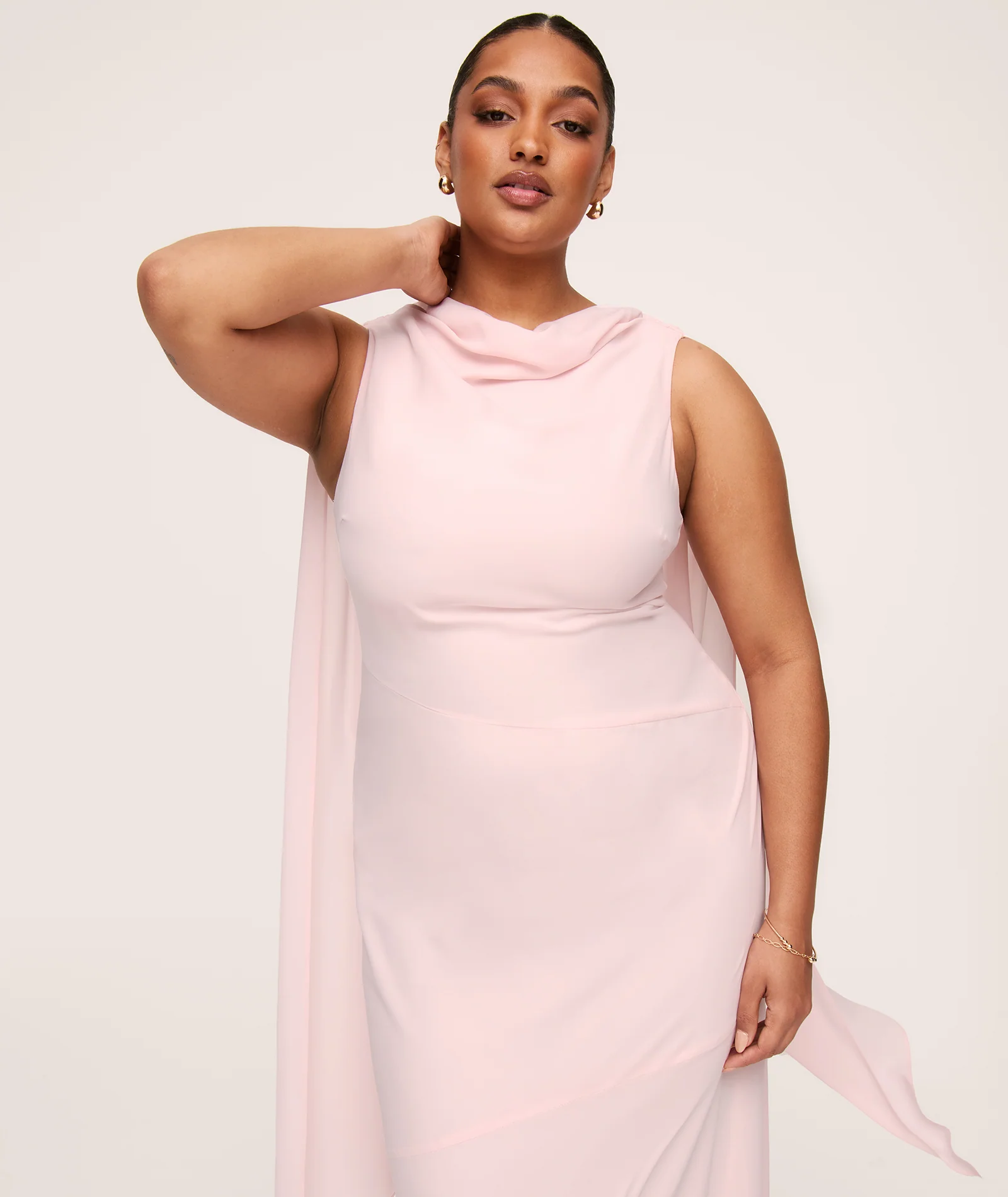 High Cowl Neck Drape Chiffon Bridesmaid Dress - Blush Pink