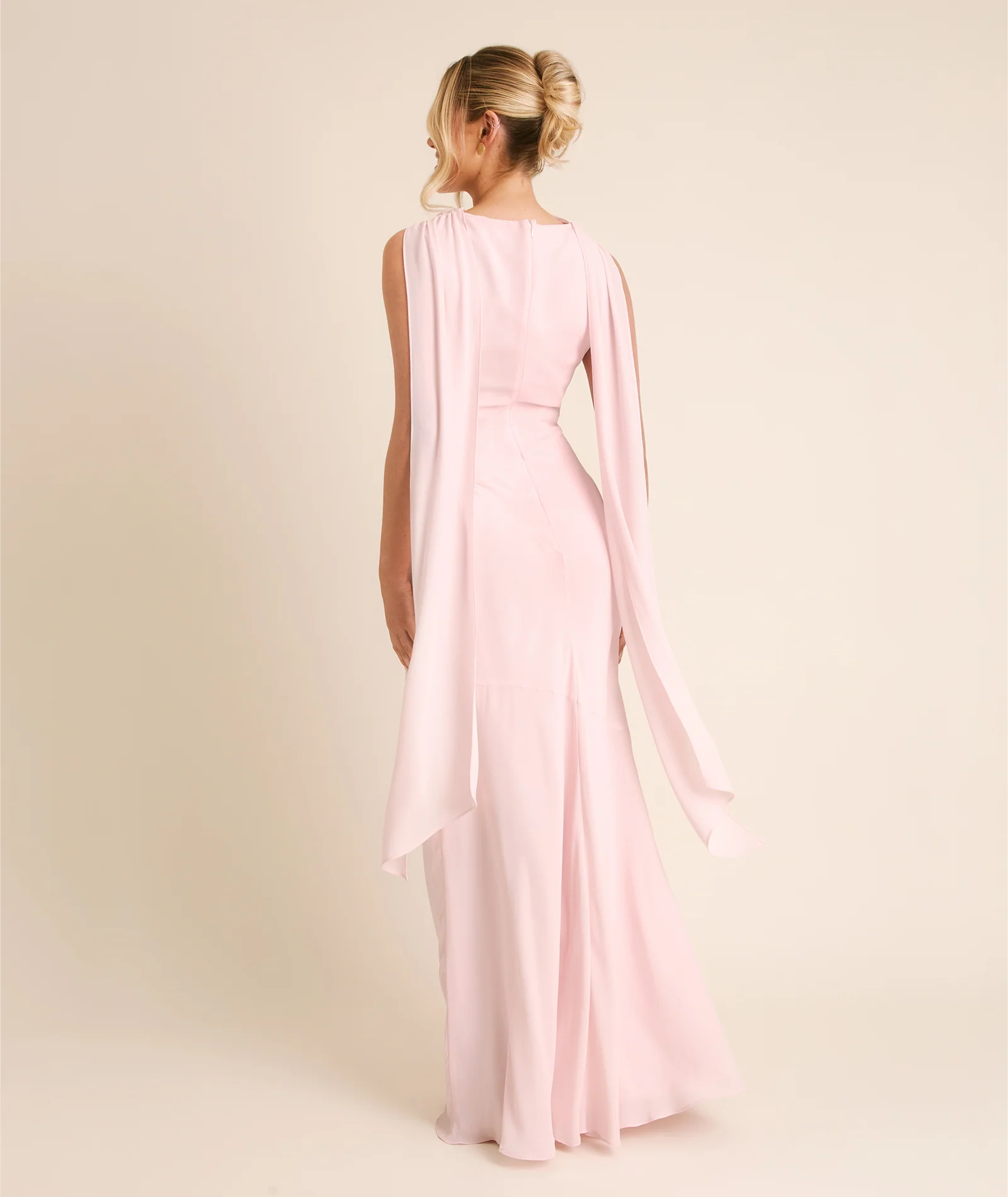 High Cowl Neck Drape Chiffon Bridesmaid Dress - Blush Pink - Image 2