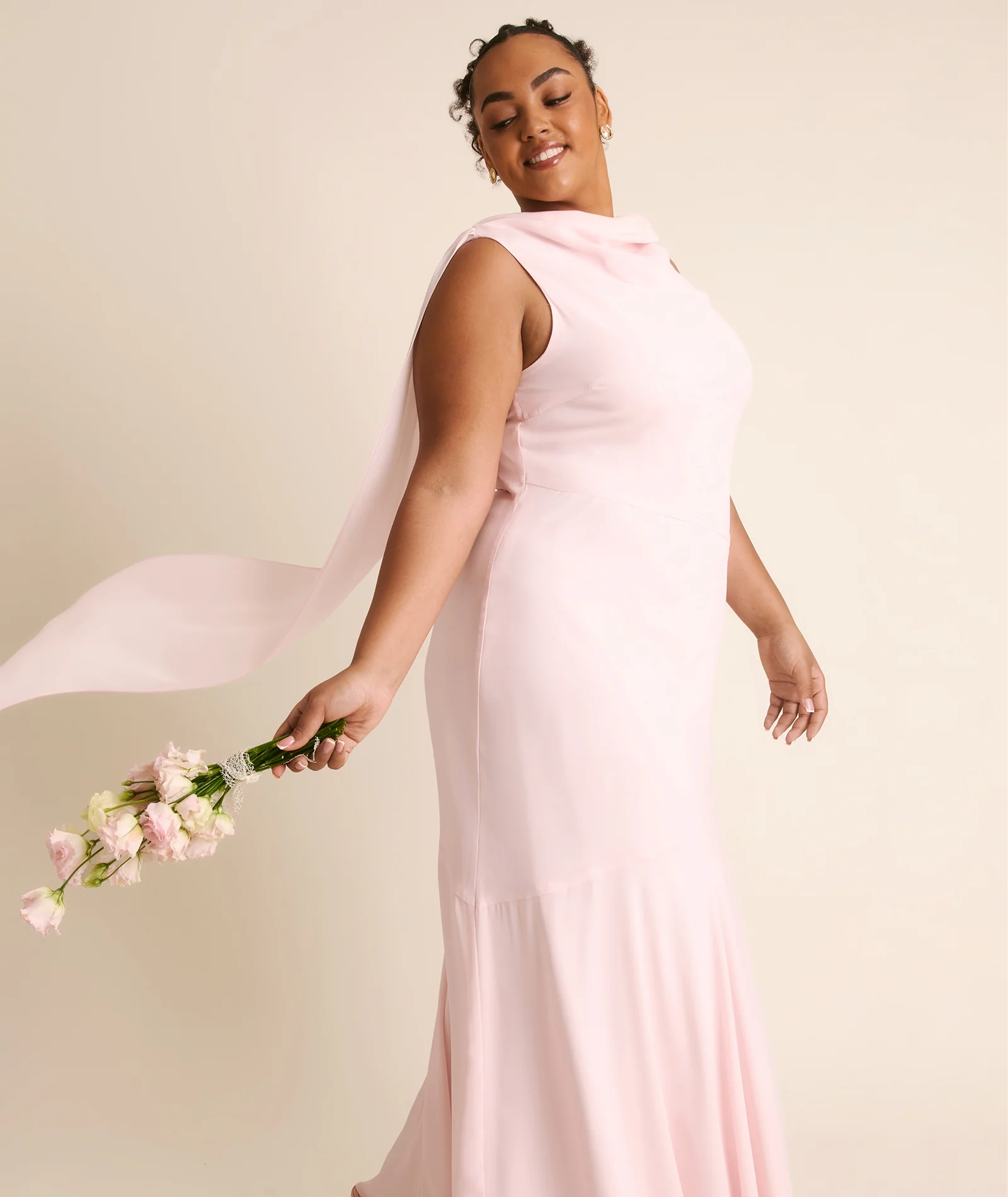 High Cowl Neck Drape Chiffon Bridesmaid Dress - Blush Pink - Image 5