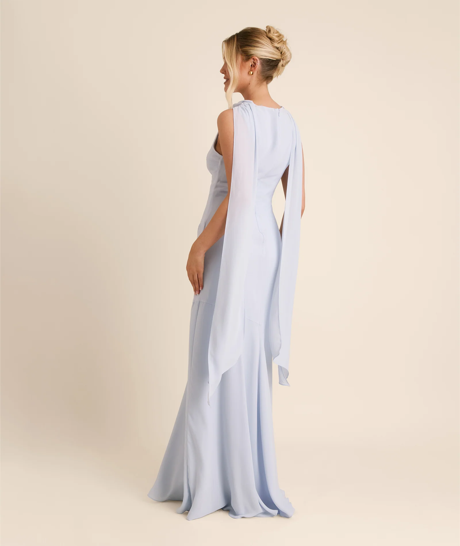 High Cowl Neck Drape Chiffon Bridesmaid Dress - Powder Blue - Image 2