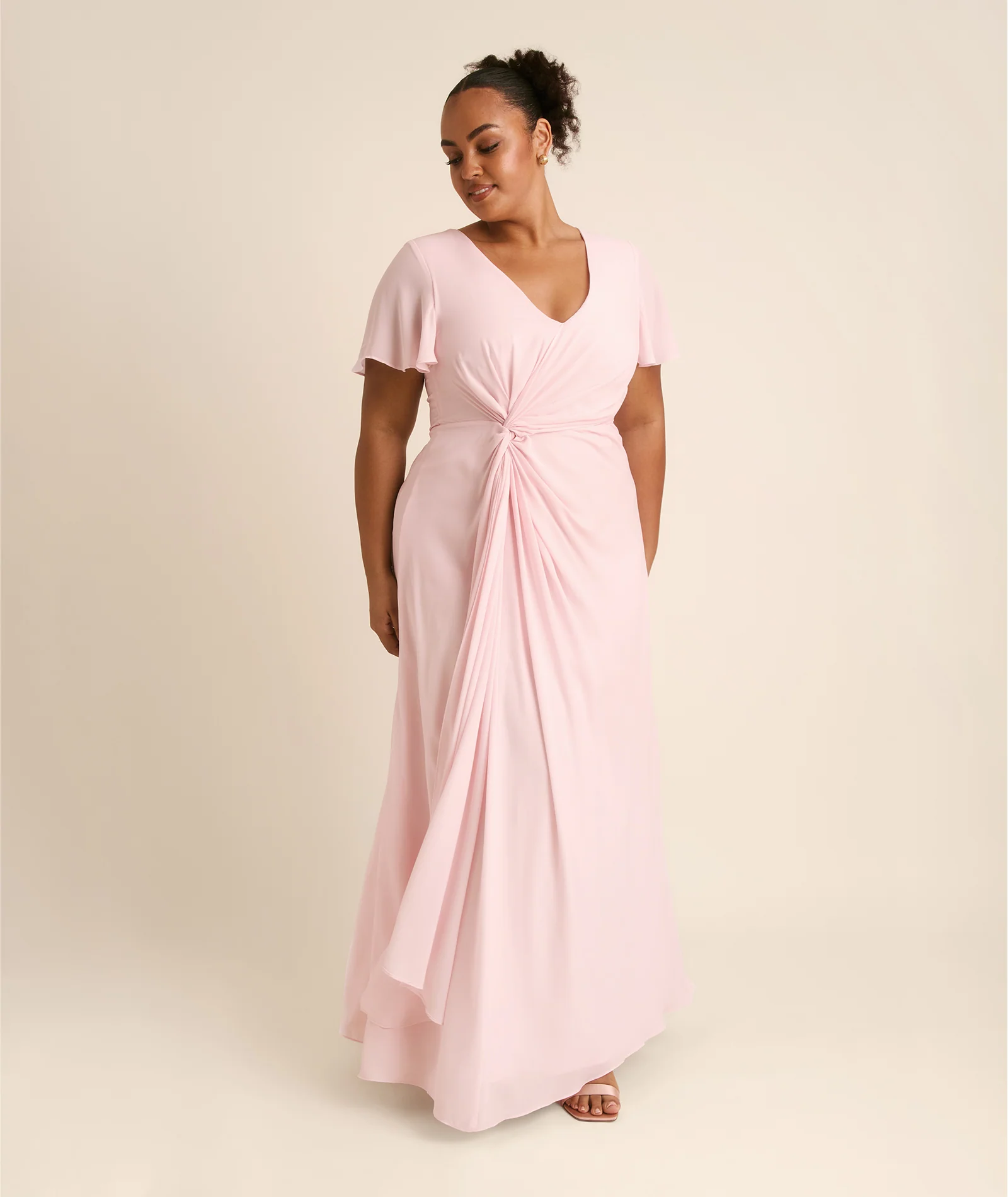 Knot Detail Chiffon Bridesmaid Dress - Blush Pink
