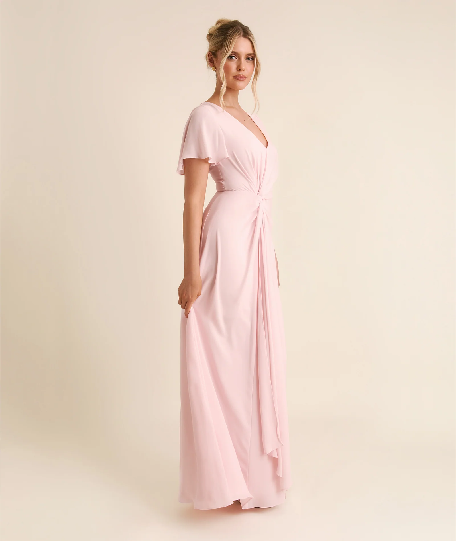 Knot Detail Chiffon Bridesmaid Dress - Blush Pink - Image 2