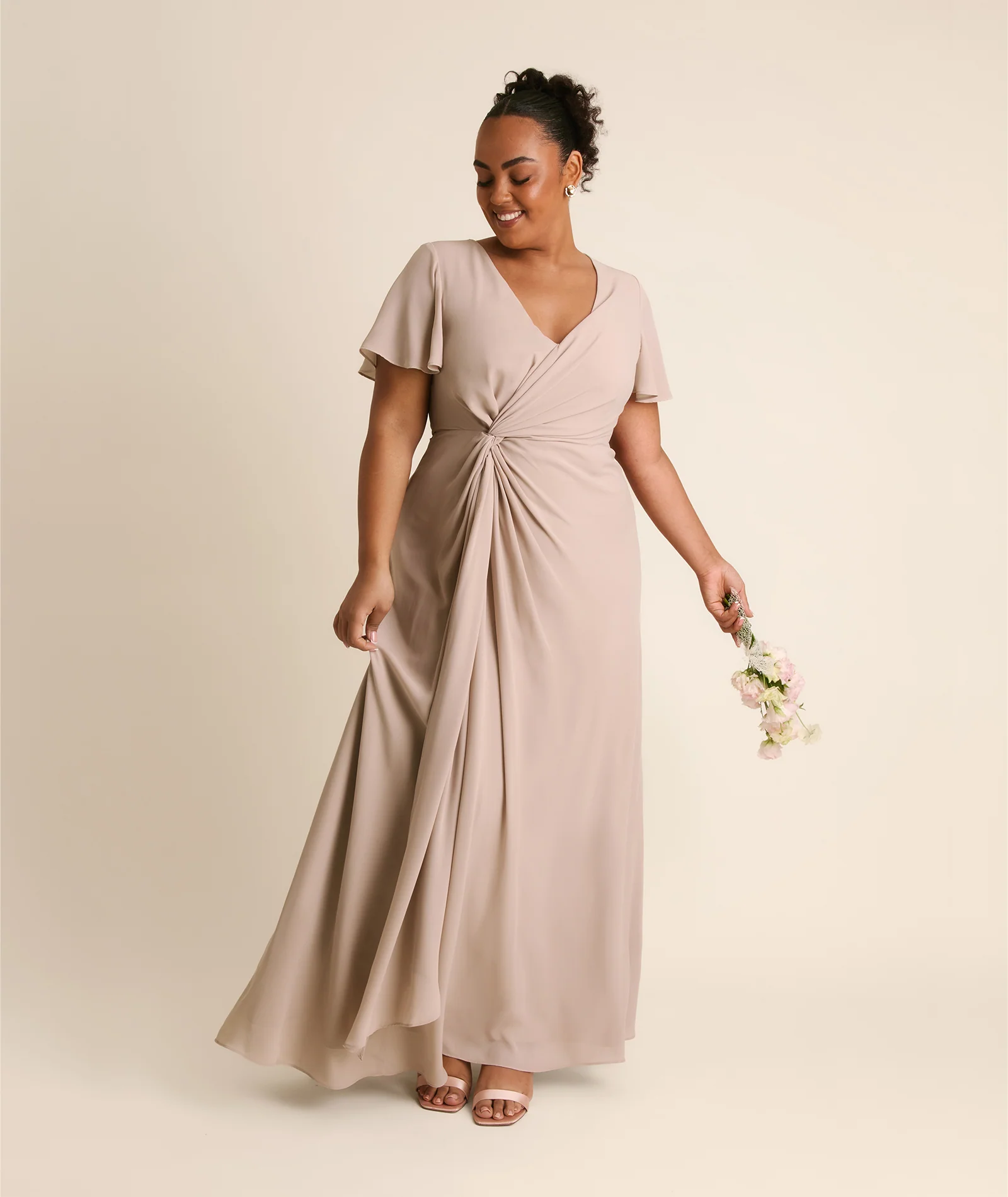 Knot Detail Chiffon Bridesmaid Dress - Taupe