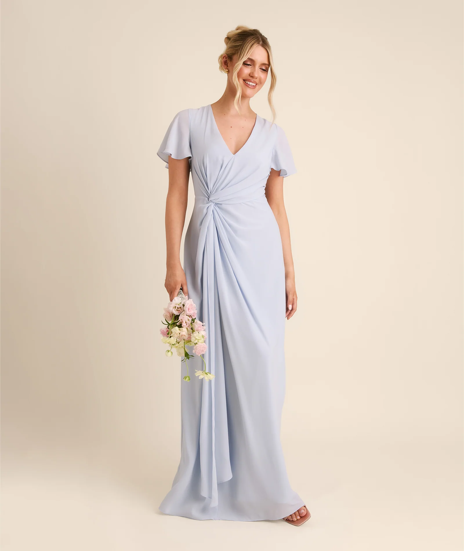 Knot Detail Chiffon Bridesmaid Dress - Powder Blue