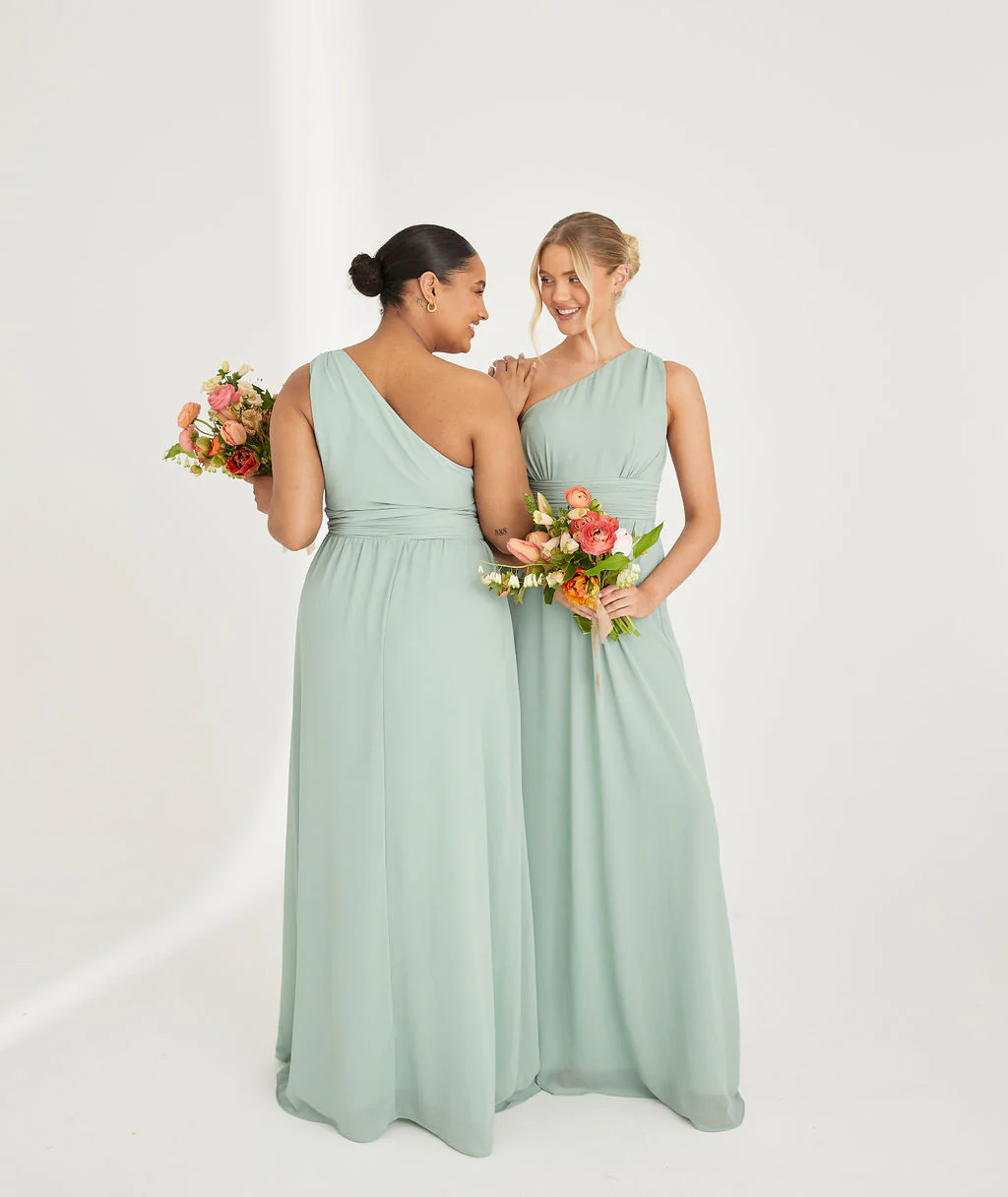 One Shoulder Chiffon Bridesmaid Dress - Sage