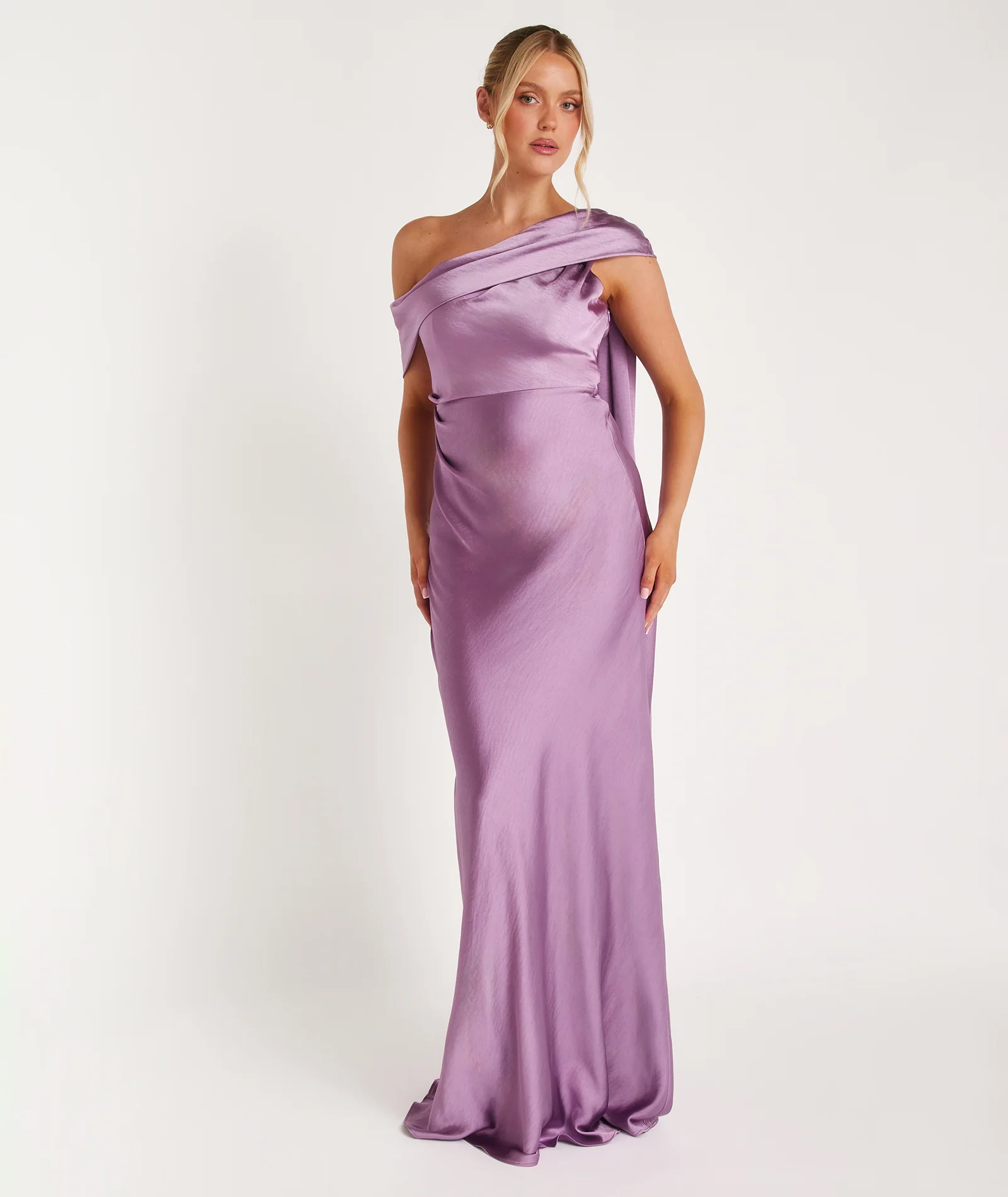 One Shoulder Drape Satin Bridesmaid Dress - Orchid