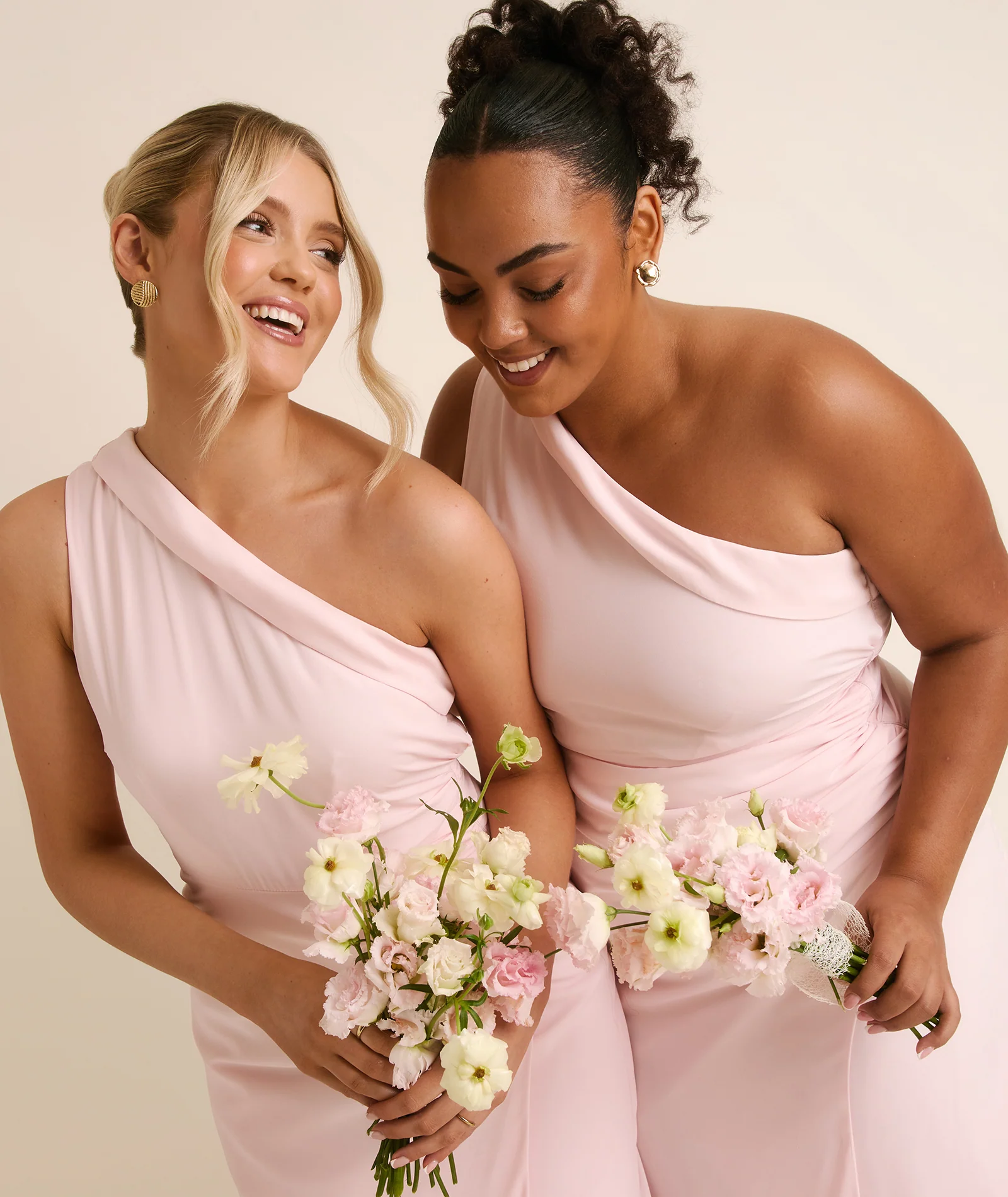 One Shoulder Neck Tie Chiffon Bridesmaid Dress - Blush Pink - Image 2