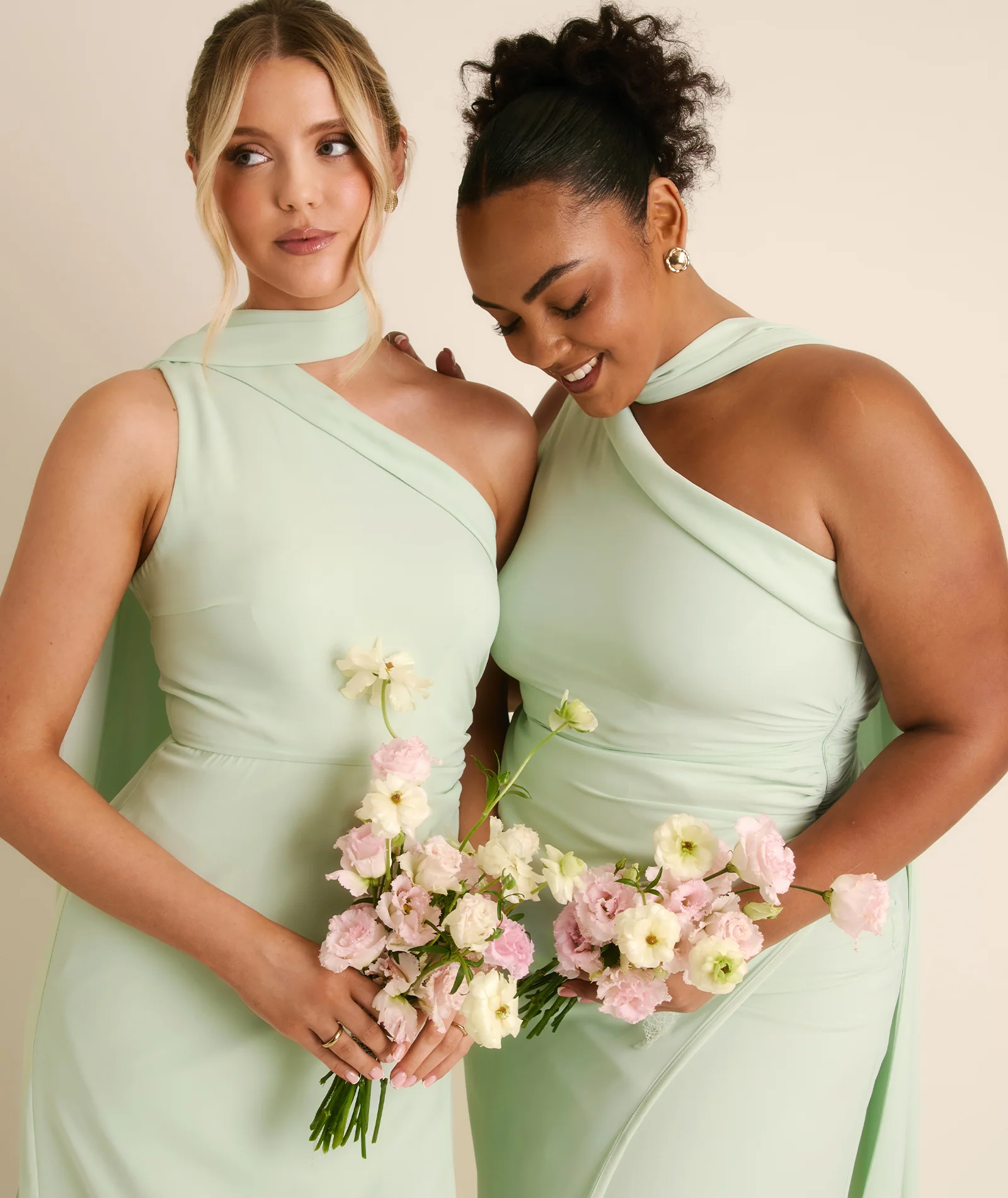 One Shoulder Neck Tie Chiffon Bridesmaid Dress - Mint Green - Image 4