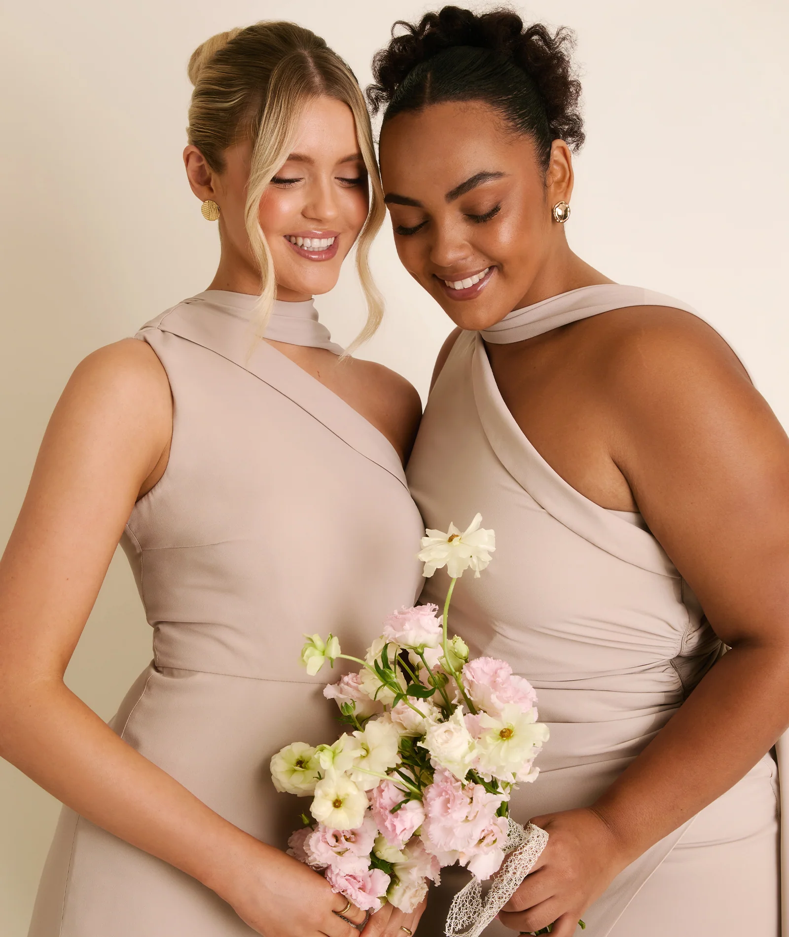 One Shoulder Neck Tie Chiffon Bridesmaid Dress - Taupe - Image 2