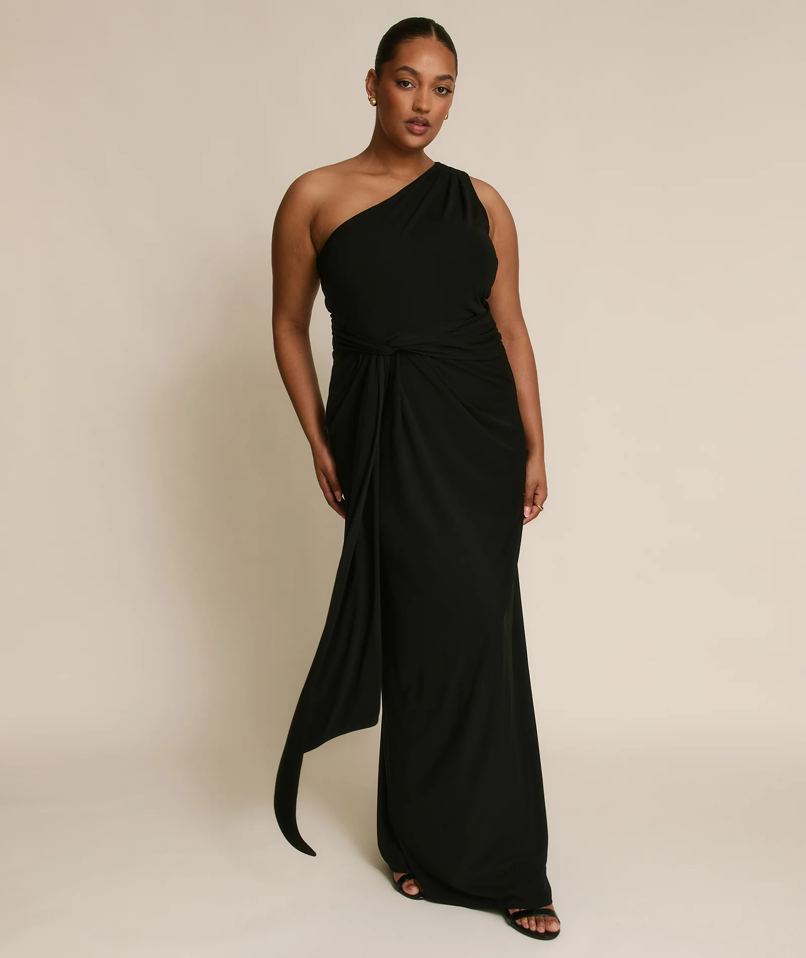 One Shoulder Stretch Sculpt Bridesmaid Dress - Black