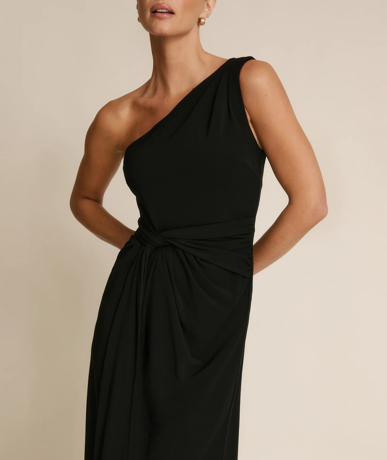 One Shoulder Stretch Sculpt Bridesmaid Dress - Black - Image 2